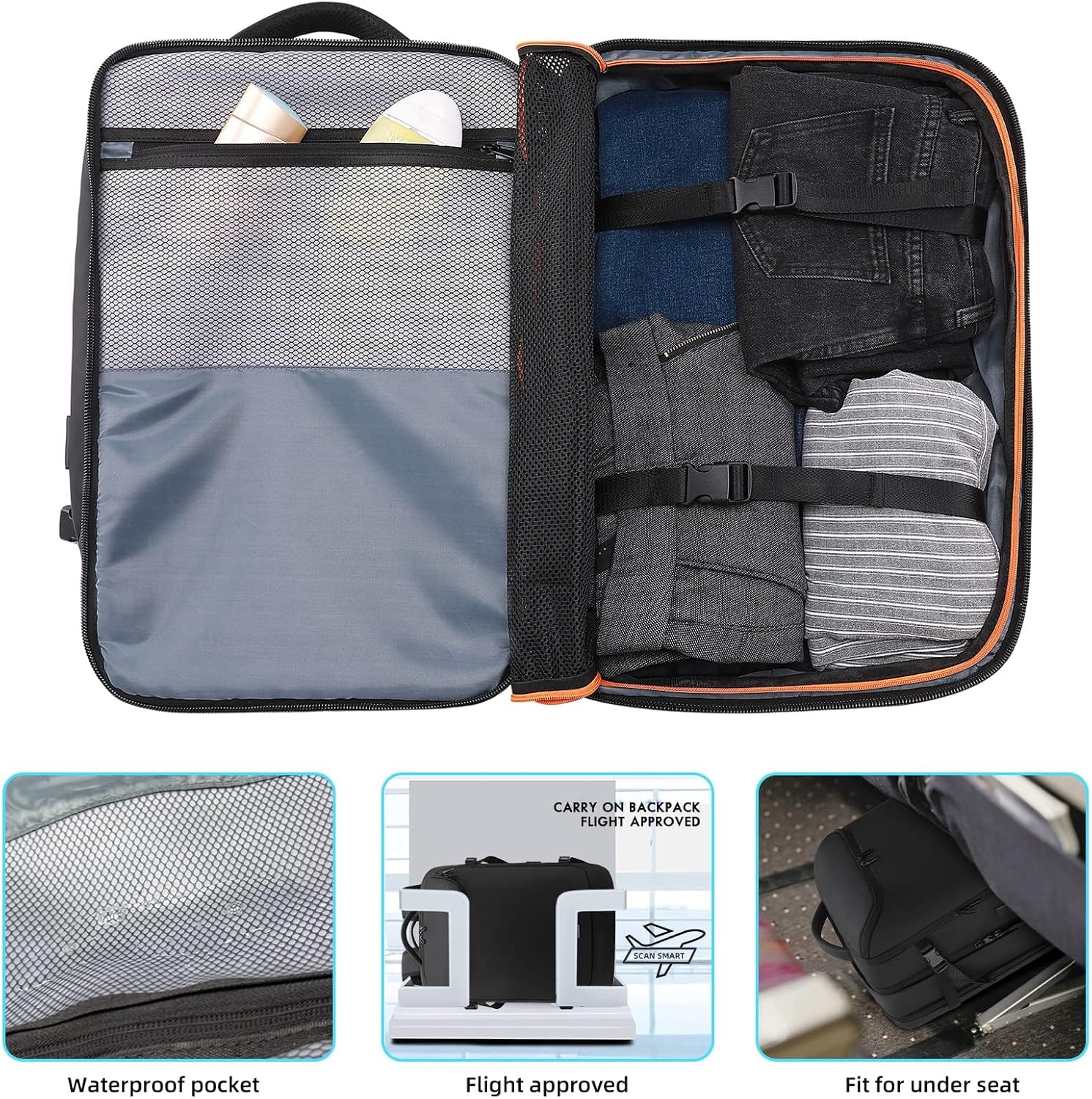 Travel Carry on Backpack 50L Expandable Flight Approved Backpacks 17.3 inch Laptop and USB Charging Port bags Water Resistant Business Back Pack for Women & Men - Image 5