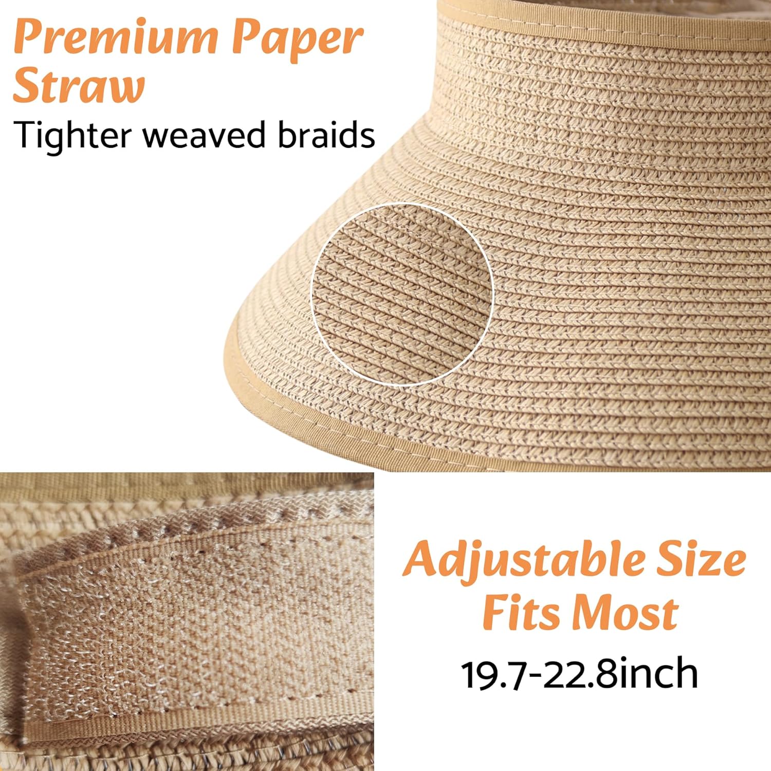 NPQQUAN Sun Visor Hats for Women Wide Brim Ponytail Straw Beach Hat Packable Foldable UPF 50+ Floppy Travel Hats - Image 7