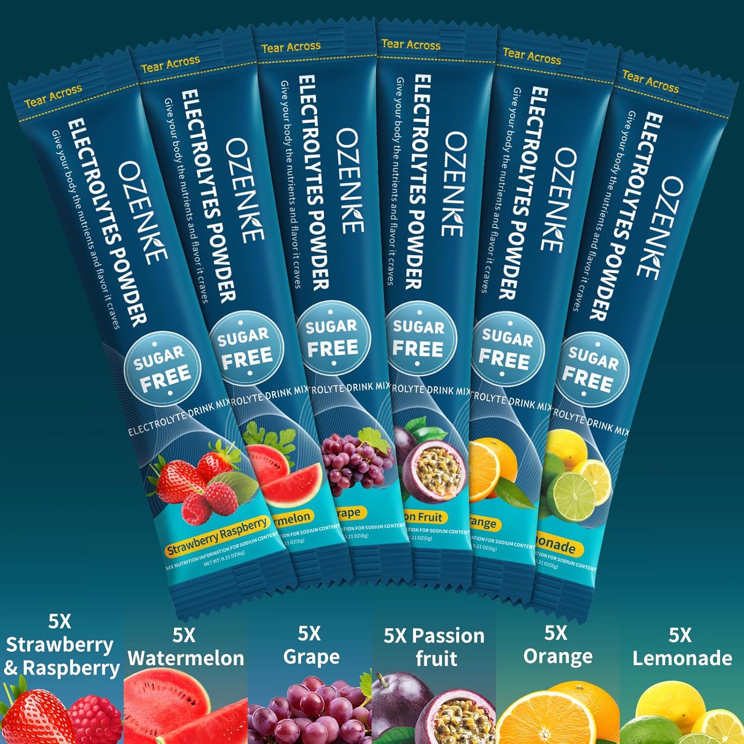 Electrolytes Powder Packets, 30 Sticks Hydration Packets Sugar Free, Electrolyte Drink Mix Travel Electrolyte Packets for Rapid Hydration, 6 Flavors - Image 5