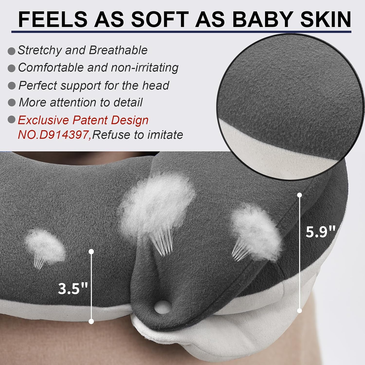 BUYUE Travel Neck Pillows for Airplanes, 360° Head Support Sleep for Long Flight, Skin-Friendly & Breathable, Kit with 3D Contoured Eye Mask, Earplugs and Storage Bag (Adult, Grey, 90+ lbs) - Image 5