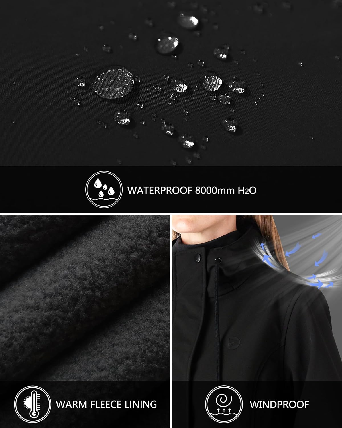 Outdoor Ventures Women's Lightweight Waterproof Fleece Lined Hooded Softshell Rain Jacket, Warm Windbreaker Long Coat - Image 4