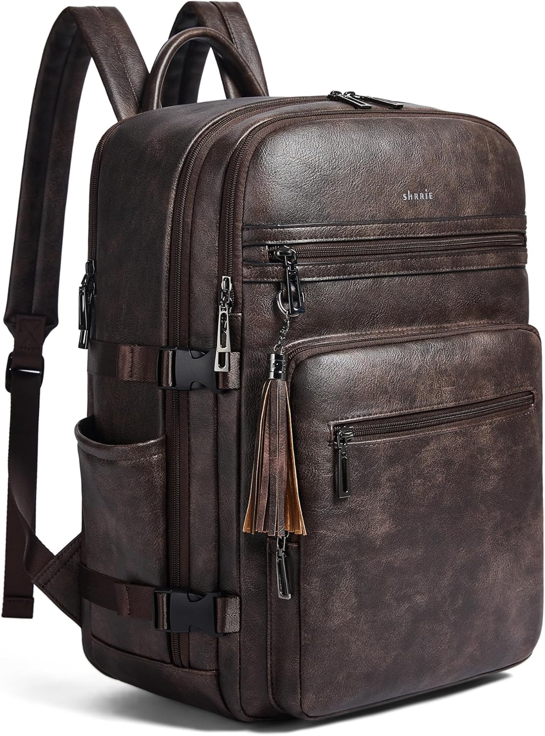 Shrrie Laptop Backpack for Women,Vegan Leather Backpack Work Computer Backpacks fits 16" Laptop,Water Resistant Teacher Nurse Casual Daypack for Weekender Camping Travel,Two-toned Coffee - Image 2