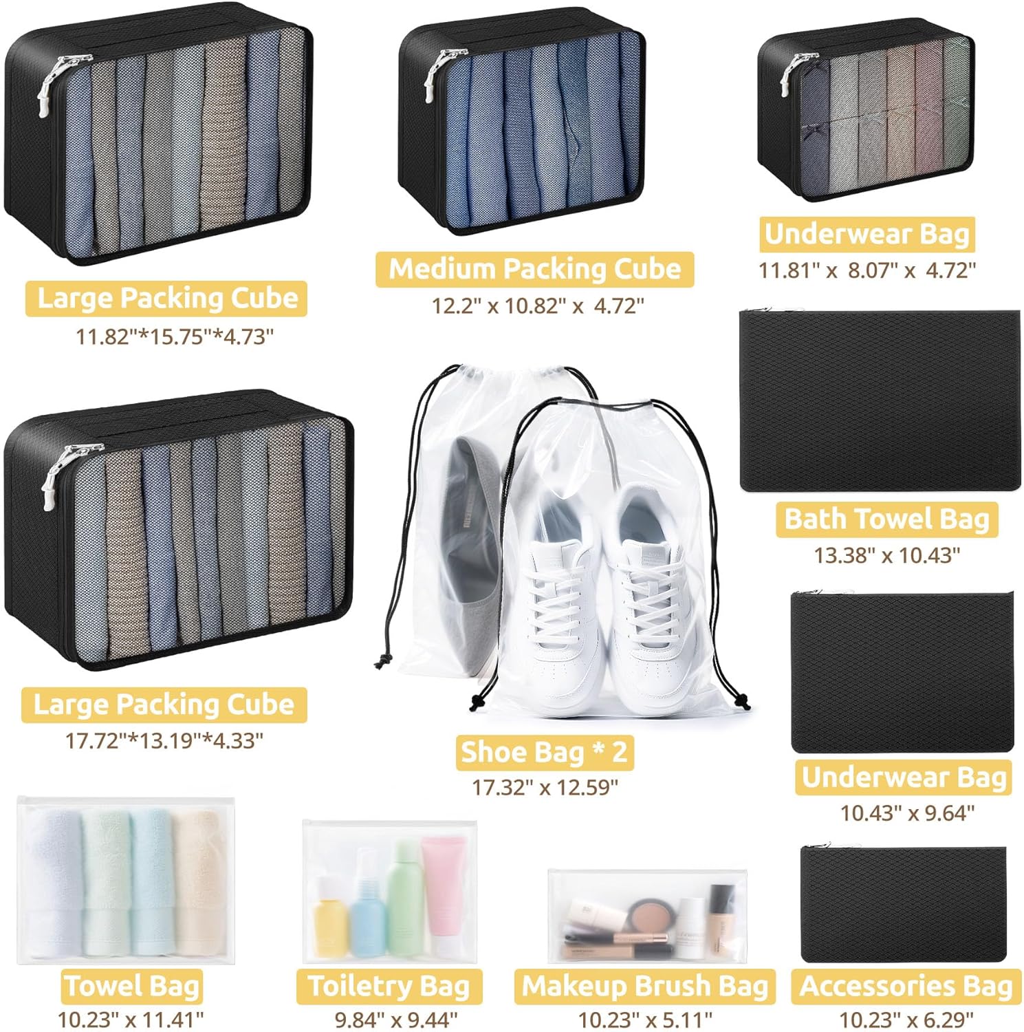 All-in-One 22 Pcs Packing Cubes for Travel Essentials –Includes Cubes,toothbrush covers,Silicone Bottle Cover,zipper bags, Matte Cosmetic Bag, Drawstring bag for Carry-On & Suitcase - Image 7