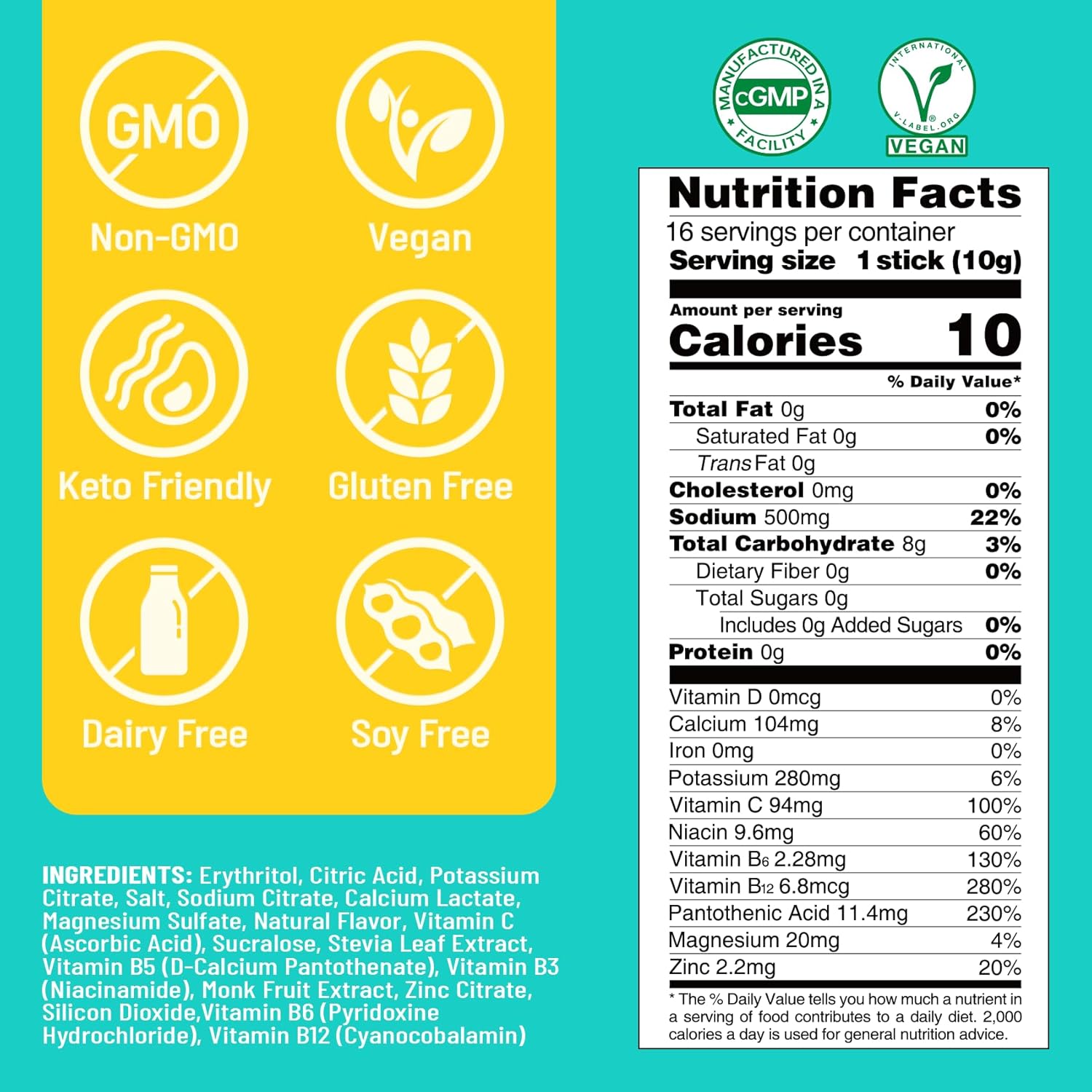 Venture Pal Sugar Free Electrolytes Powder Packets - Liquid Daily IV Hydration Packets | Instantly Hydrating & Party Recovery | 5 Vitamins & 7 Electrolytes | Certified Vegan, Keto, Non-GMO | 16 Sticks - Image 2