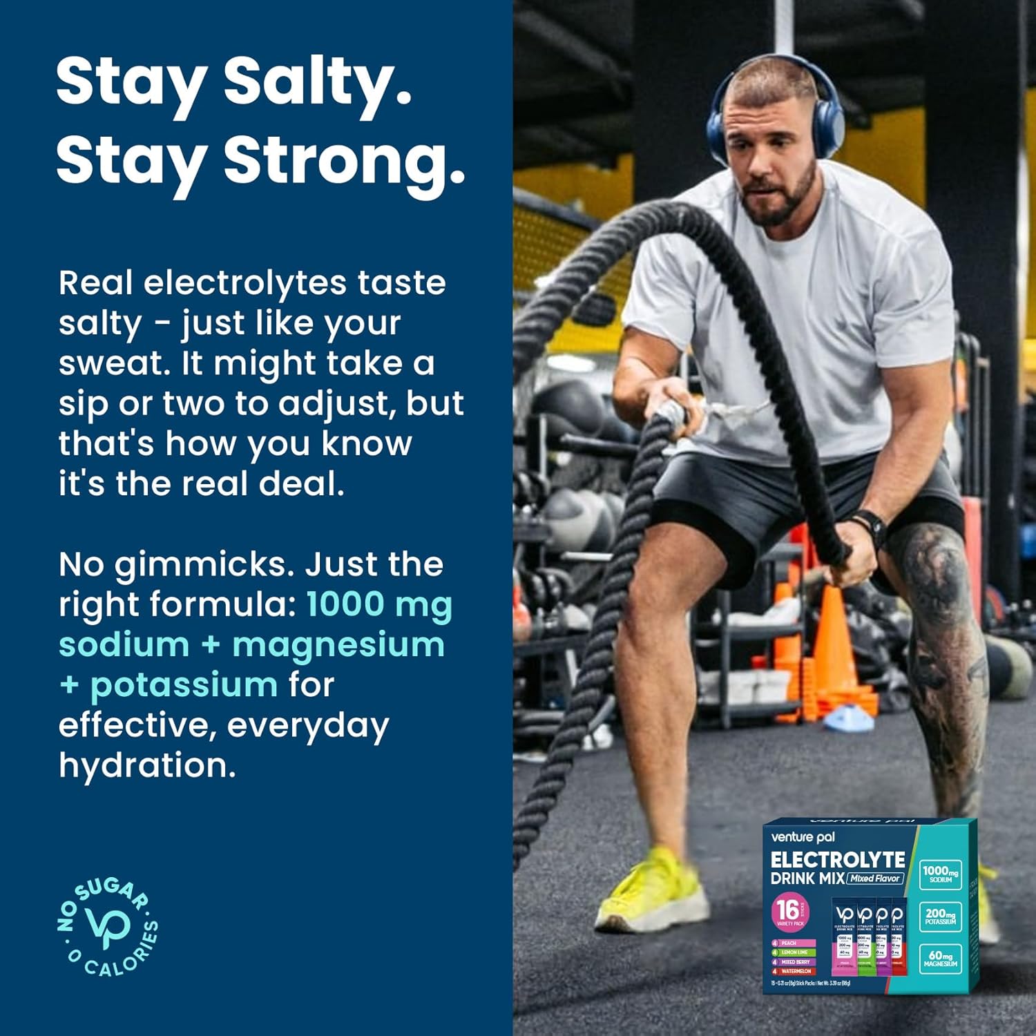 Venture Pal High Sodium Sugar-Free Electrolyte Powder Packets - Hydration Packets with Sodium, Potassium & Magnesium | Zero Calories | Vegan, Keto, and Paleo Friendly | 16 Sticks - Image 4