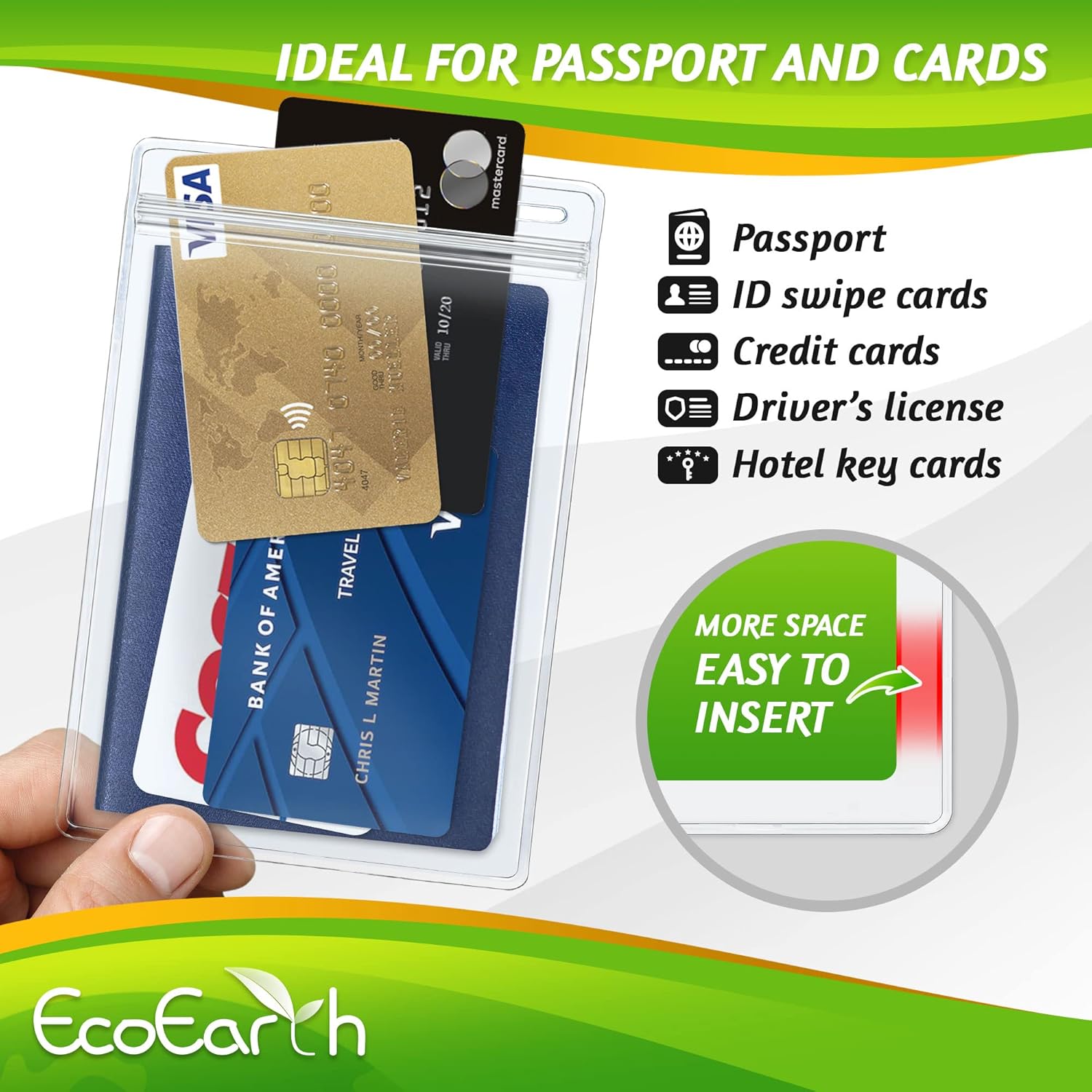 EcoEarth 4x6 Inch Passport & Card Holders with Soft Edge (Clear, 100 PK) - Extra Large (XXL) Vertical ID Holder - Resealable and Waterproof Identification Name Card Holder - Image 6