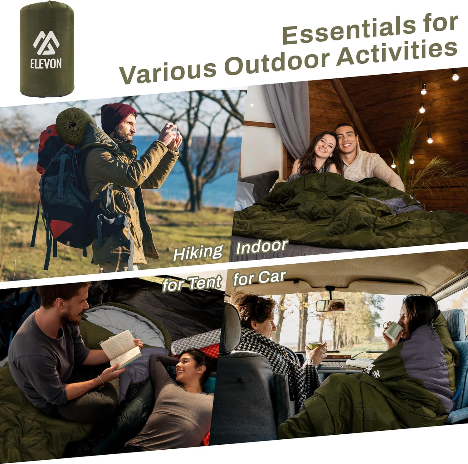 Elevon Sleeping Bag for Adults Teens Kids Cold Warm Weather, Portable Waterproof & Lightweight, Compact with Compression Sack, for 3-4 Seasons Camping, Backpacking, Hiking, Travel, Indoors Outdoors - Image 8