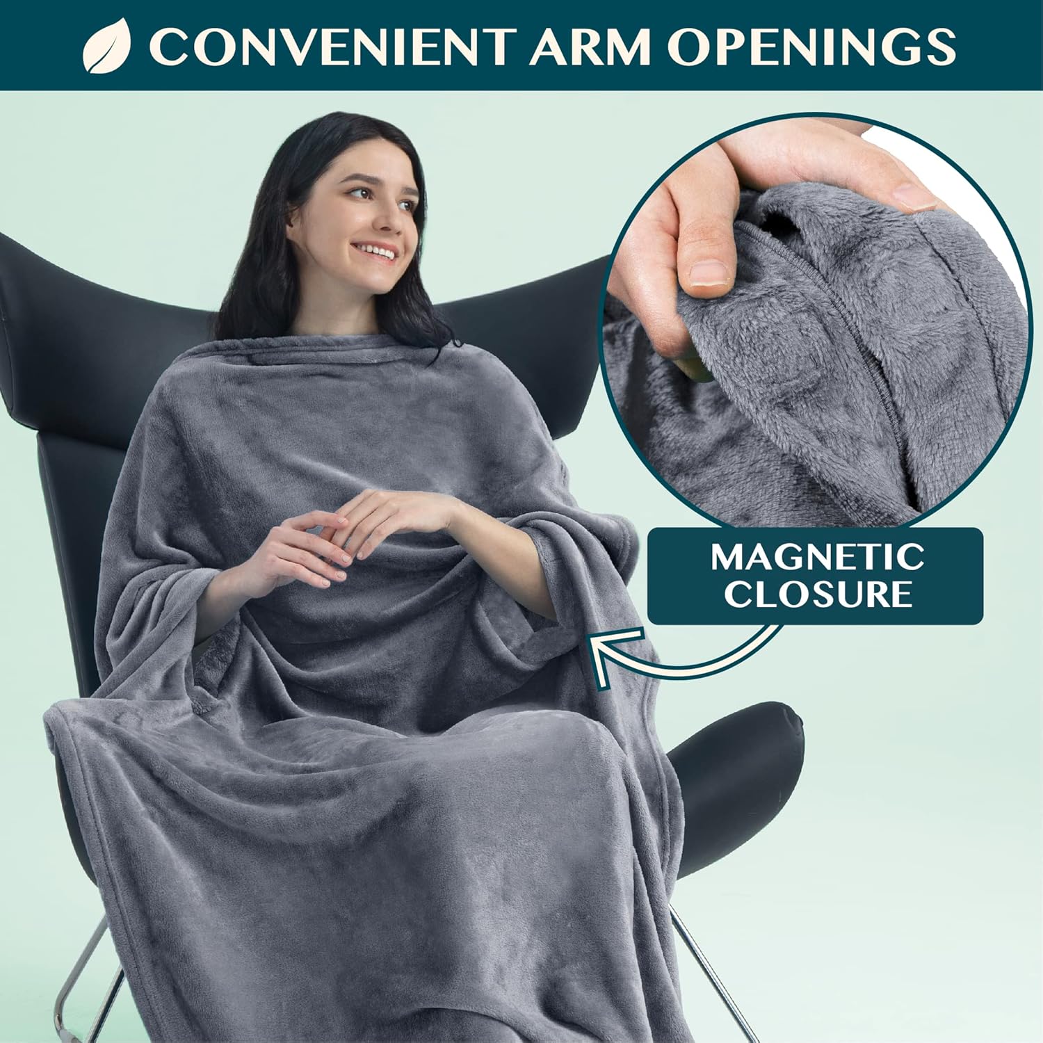 PAVILIA Travel Blanket and Pillow, Arms Opening Airplane Blankets for Adults, Compact Plane Blanket with Arm Hole 2-in-1 Bag for Flight Car Camping Fit in Luggage Backpack Traveler Gift, Dark Gray - Image 3
