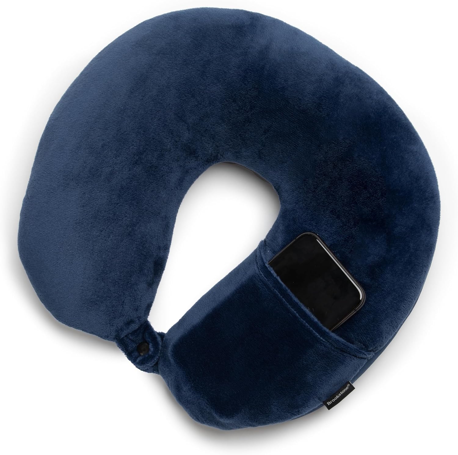 Brookstone Microbead Travel Head and Neck Pillow Lightweight and Plush with Phone or Headphone Pocket, Blue - Image 5