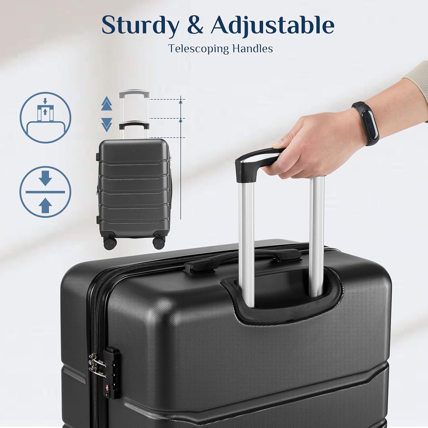 DUMOS Hardside Suitcases with Spinner Wheels, Black, 20/24/28IN - Image 7