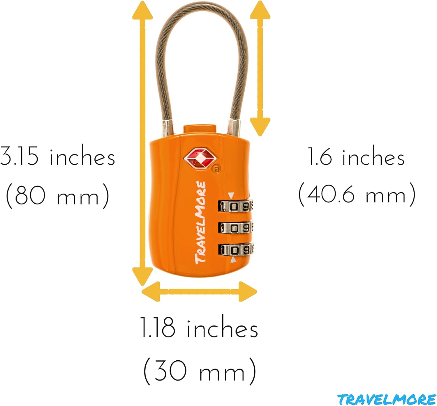 TravelMore 10 Pack TSA Approved Travel Combination Cable Luggage Locks for Suitcases - Orange - Image 3