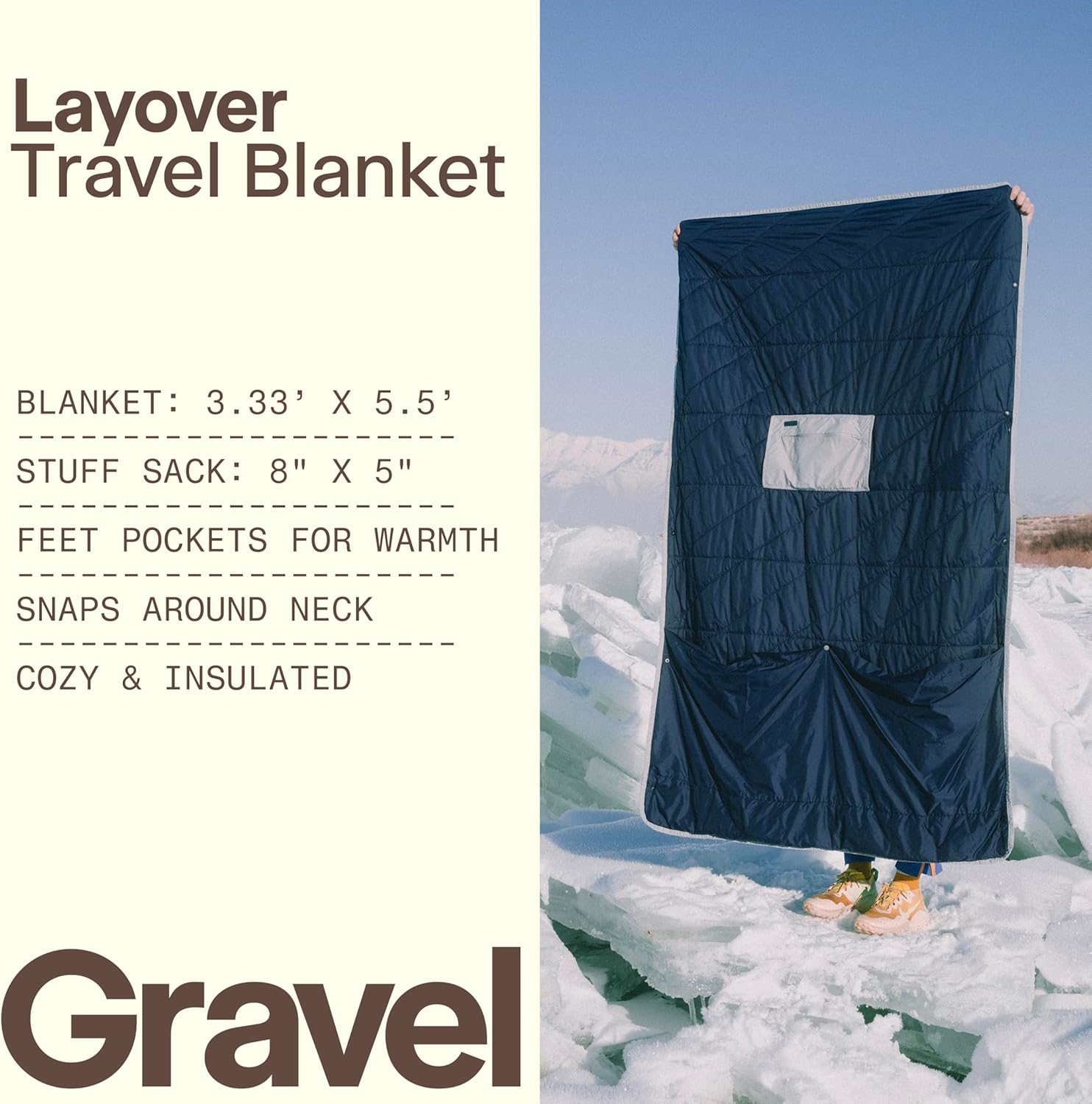 Gravel Layover Travel Blanket – Ultra-Light Compact Blanket for Camping and Outdoor Adventures - Down Alternative Portable Travel Blanket for Layovers & Road Trips (Blue) - Image 3