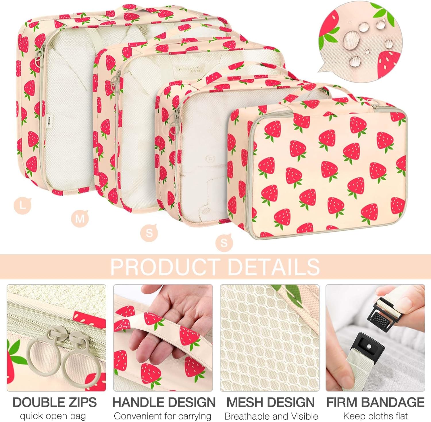 KPX 8 Set Packing Cubes for Travel, Luggage Packing Organizers Accessories Large Toiletries Bag for Clothes Shoes Cosmetics (Strawberry) - Image 4