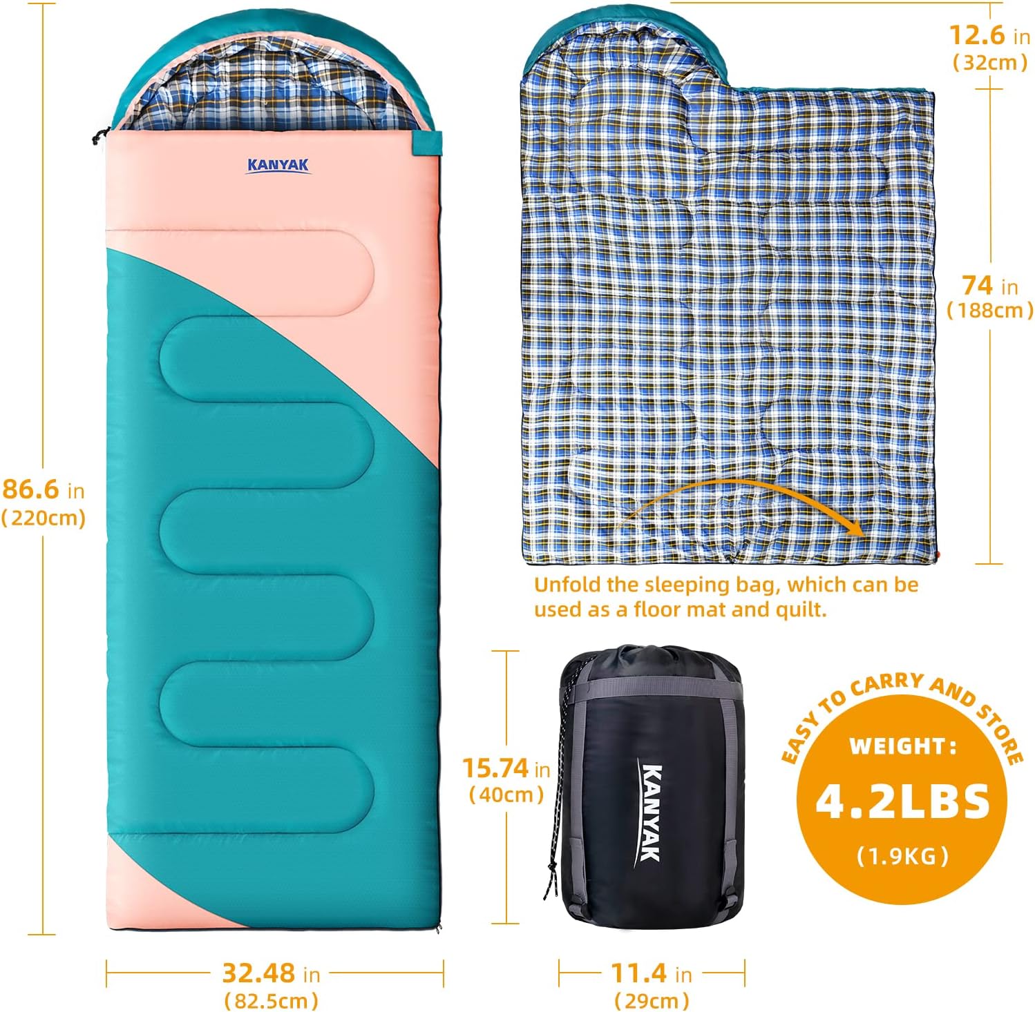 Camping Sleeping Bag, 32℉ Sleeping Bags for Adults Kids Teens Cold Weather Warm Sleeping Bag Winter for 3-4 Season Camping, Camping Gear Equipment, Traveling, and Outdoors - Image 3