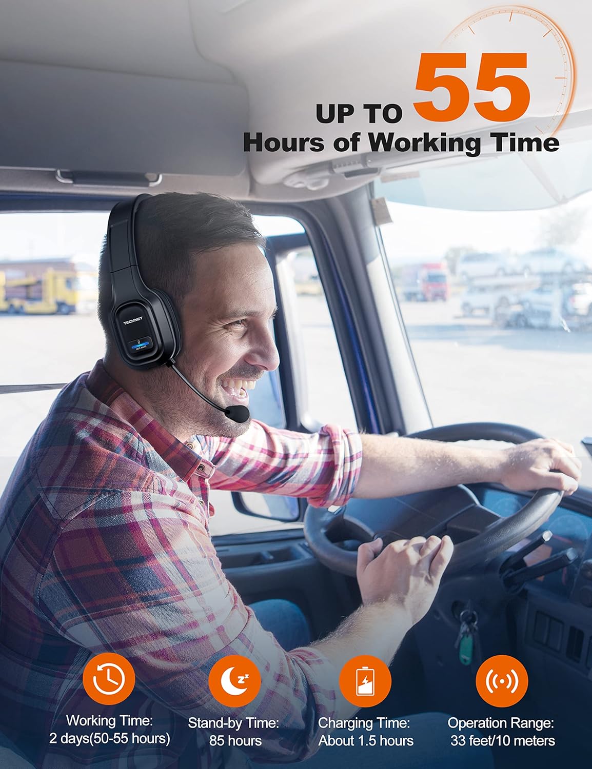 TECKNET Trucker Bluetooth Headphones with Microphone Noise Canceling Wireless On Ear Headset, Hands Free Wireless Headset for Cell Phone Computer Office Home Call Center Skype (Black) - Image 6