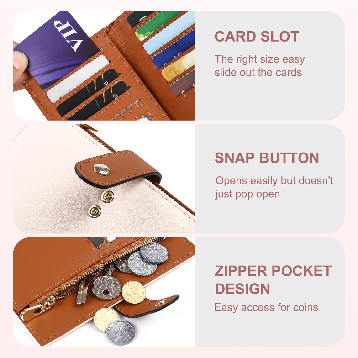 Women's Wallets RFID Blocking Leather Trifold Clutch Wallet Credit Card Holder Ladies Travel Wallet Purse with Pen Holder - Image 4