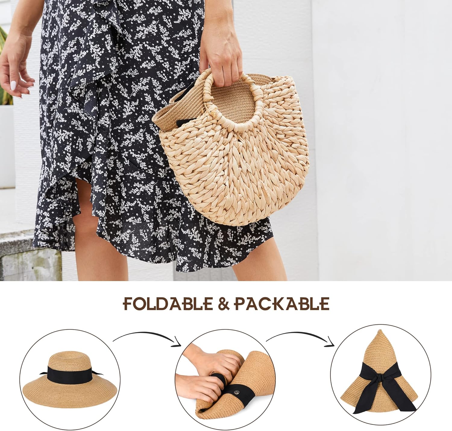 Beach Hat for Women, Wide Brim Sun Straw Hats for Women, Sun Hat Womens UPF 50+ UV Protection, Floppy Foldable Summer Hats - Image 8
