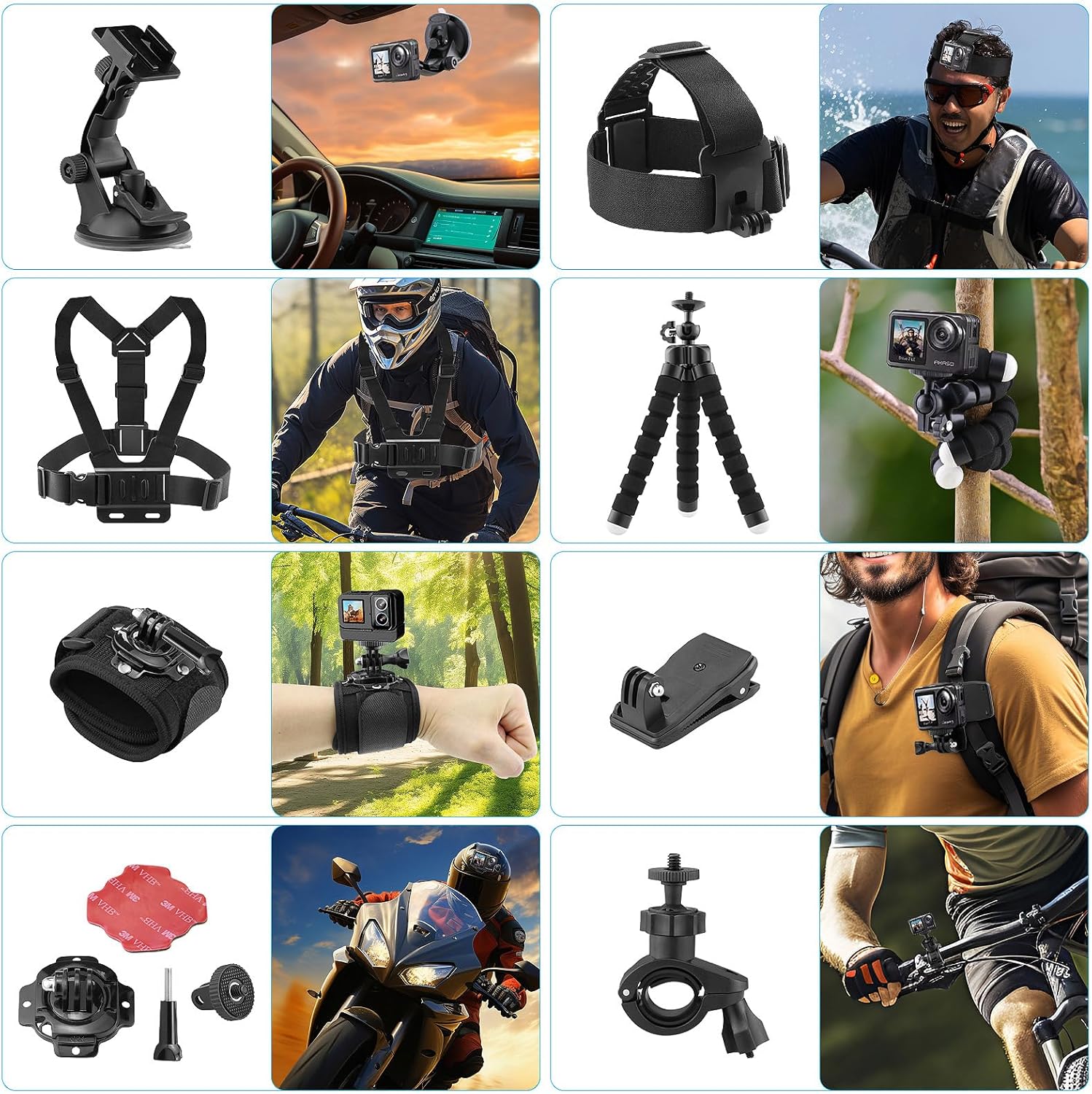 Action Camera Accessories Kit - Compatible for GoPro, AKASO, Campark, Crosstour, APEMAN, COOAU, Apexcam, SJCAM, SJ4000 and Waterproof Underwater Sports Camera - Image 4