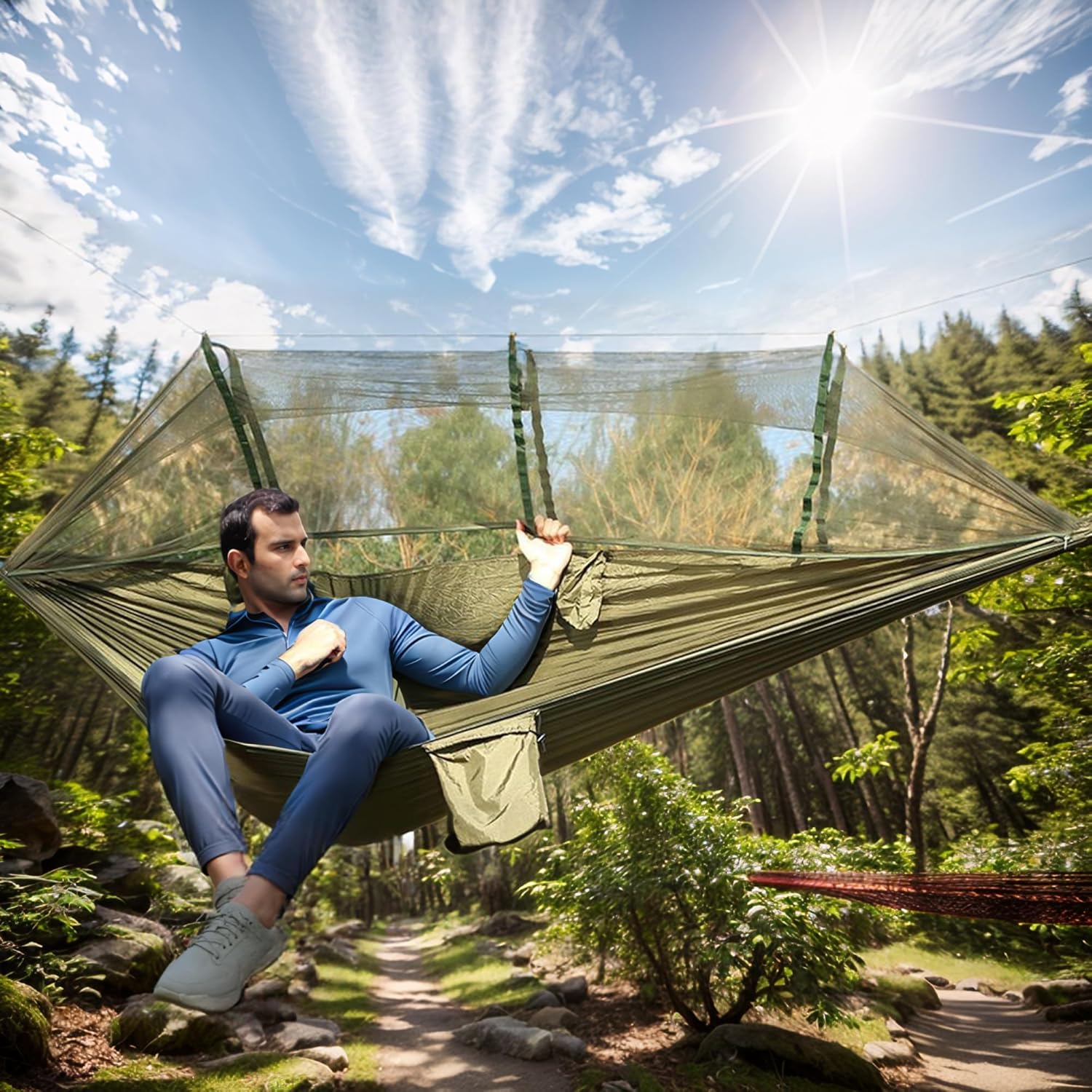 Camping Hammock, Portable Hammocks with Mosquito Net, Hammock Tent for Outside Hiking Travel Camping Gear Must Haves (Green) - Image 4