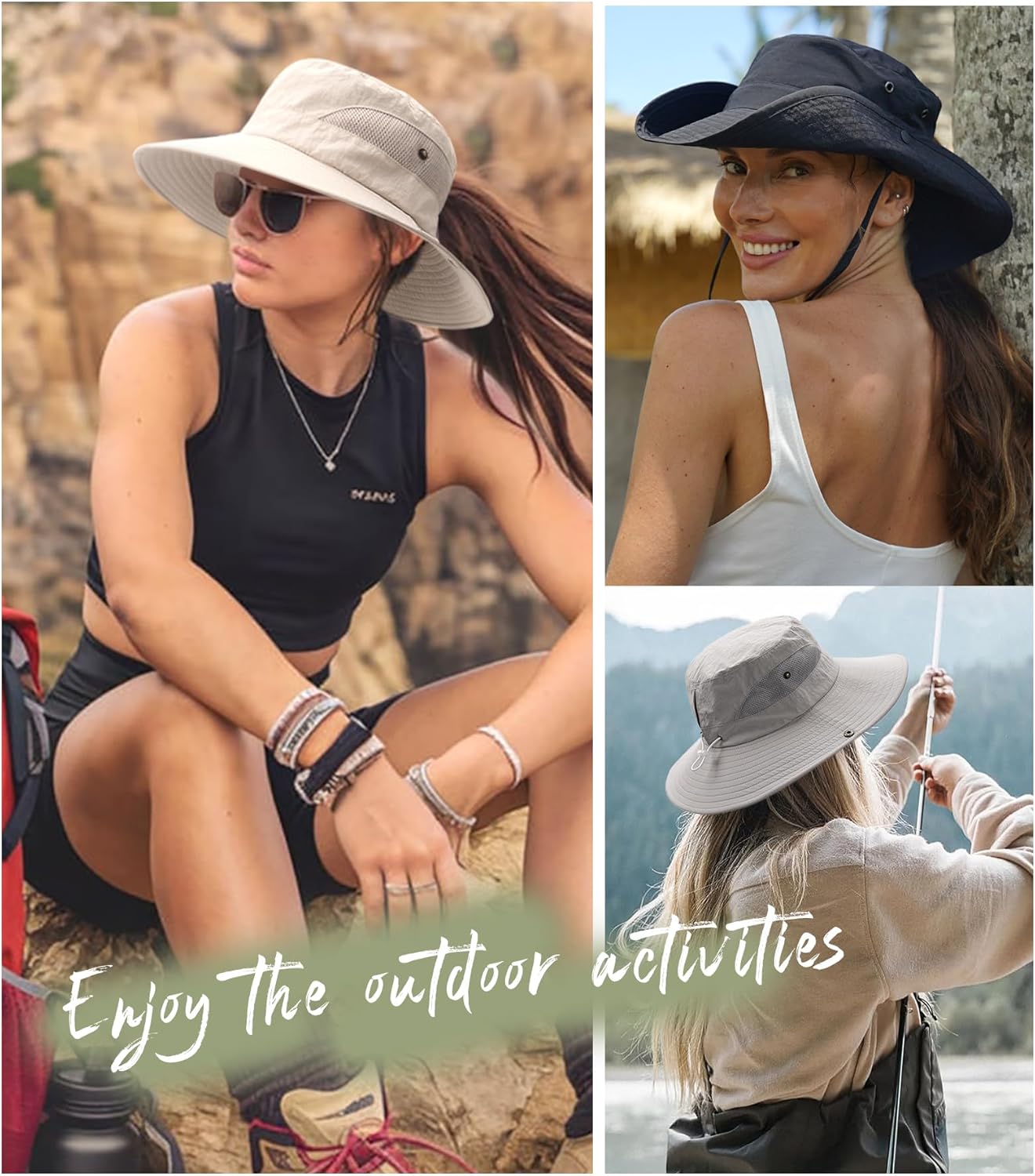FURTALK Womens Sun Hat with Ponytail Hole Beach Hiking Summer Wide Brim UPF 80+ Outdoor Protection Foldable Bucket Hat - Image 7