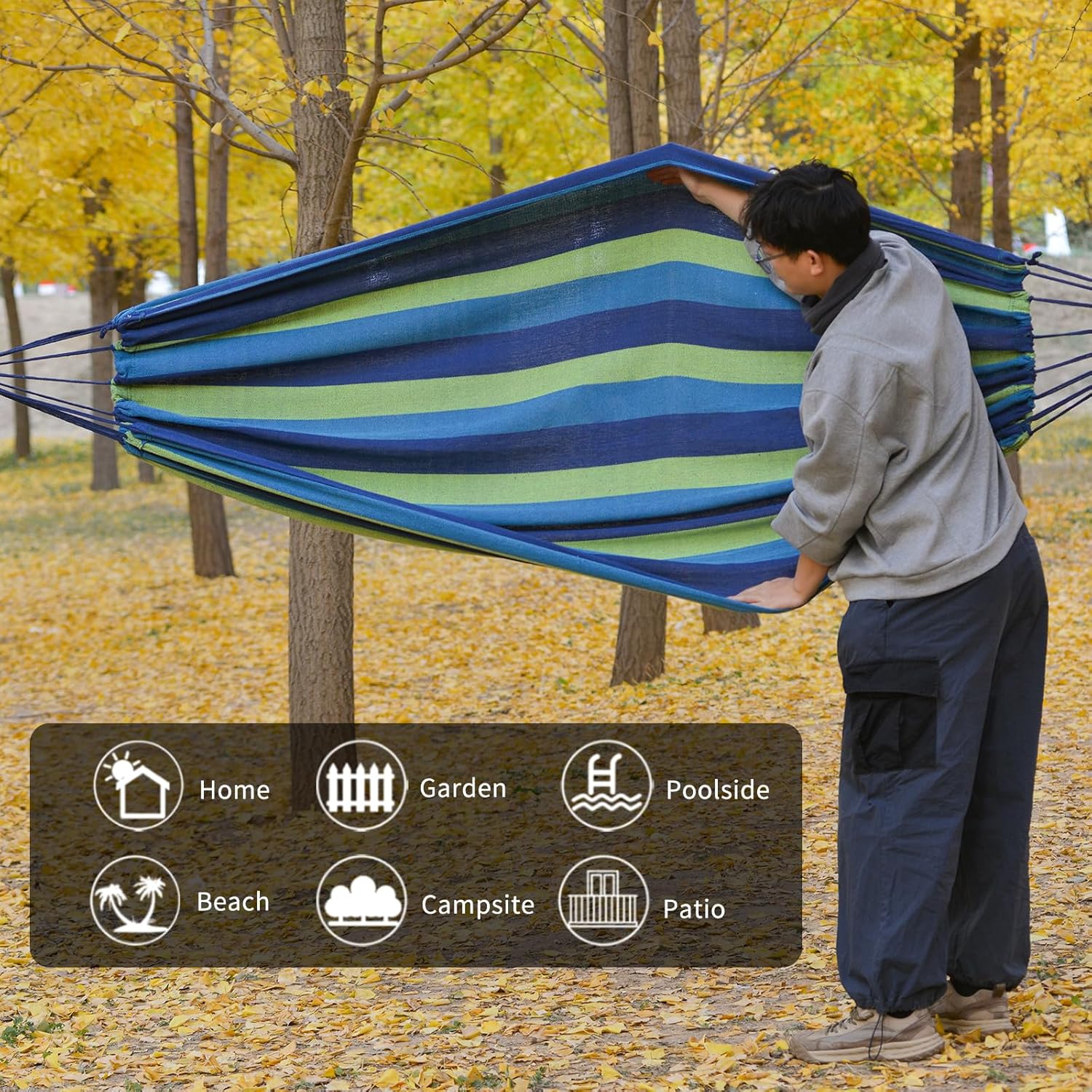 Camping Hammock Comfortable Fabric Hammocks with Tree Straps for Travel Patio Garden, Hanging Sturdy Indoor/Outdoor Hammock Up to 660lbs Portable Hammocks with Travel Bag - Image 5