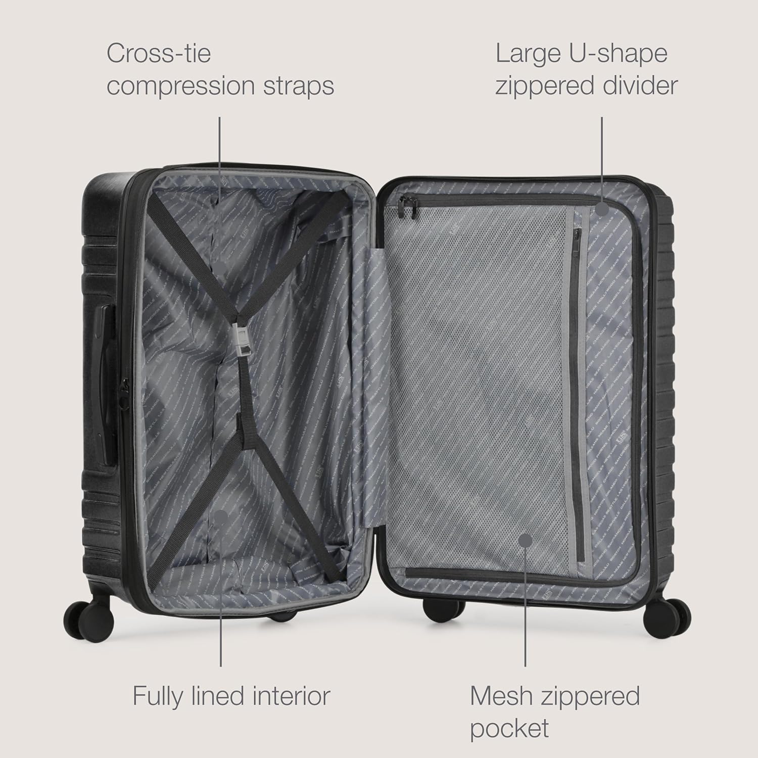 U.S. Traveler Boren Polycarbonate Hardside Rugged Travel Suitcase Luggage with 8 Spinner Wheels, Aluminum Handle, Black, Checked-Large 30-Inch - Image 3