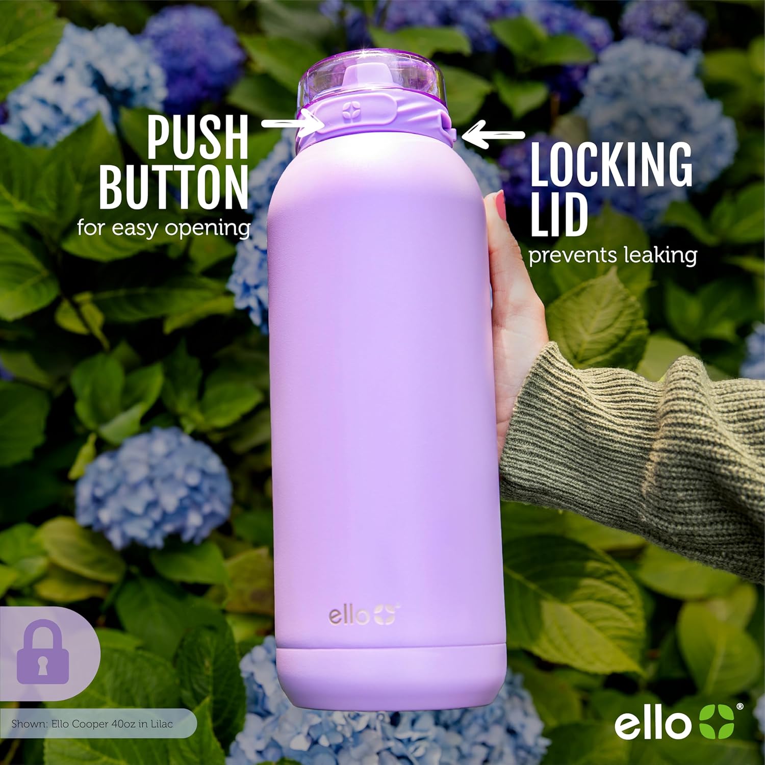 Ello Cooper 32oz Stainless Steel Water Bottle with Straw and Carry Handle, Double Walled and Vacuum Insulated Metal, Leak Proof Locking Lid with Soft Silicone Spout, Reusable, BPA Free, Black - Image 8