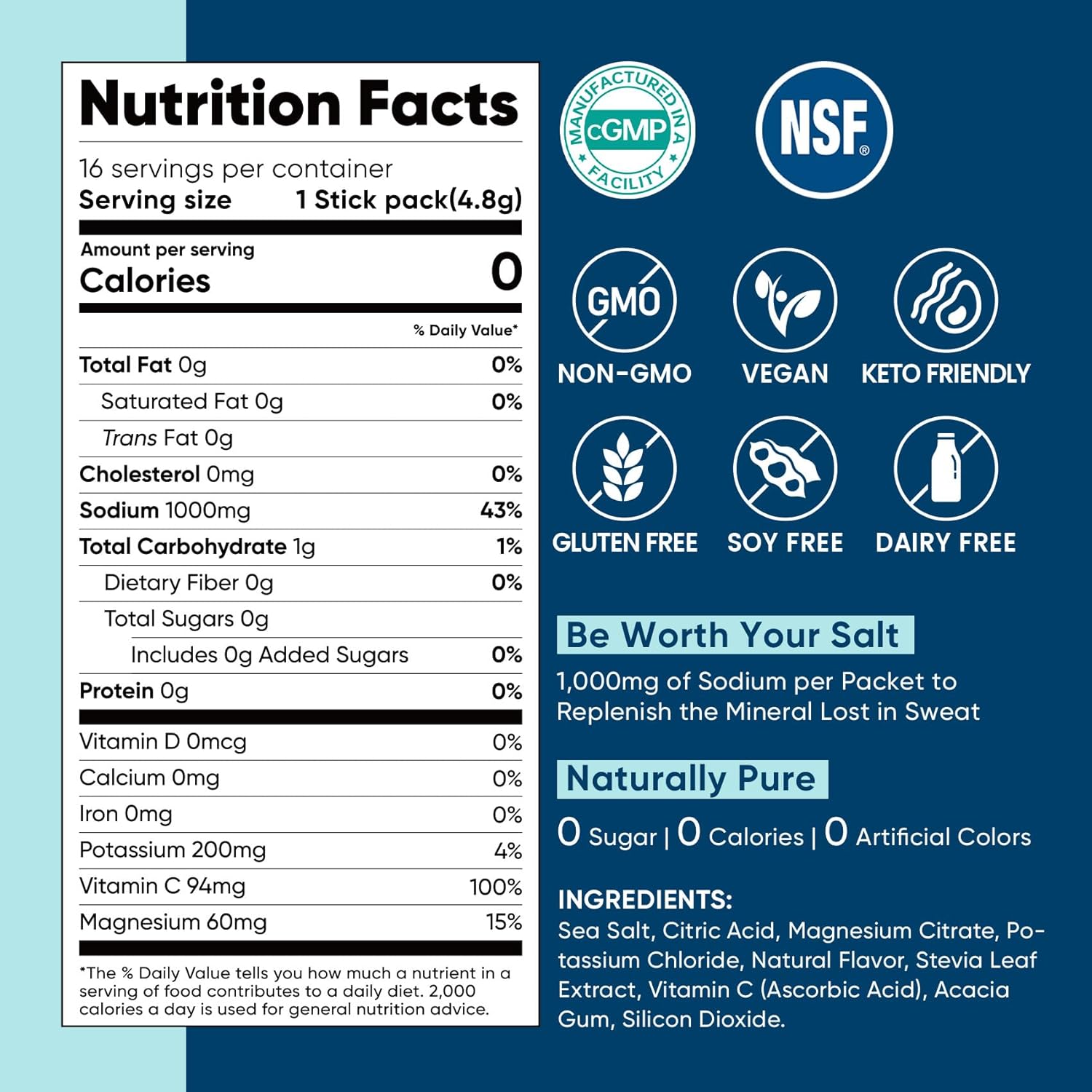Venture Pal High Sodium Sugar-Free Electrolyte Powder Packets - Hydration Packets with Sodium, Potassium & Magnesium | Zero Calories | Vegan, Keto, and Paleo Friendly | 16 Sticks - Image 9