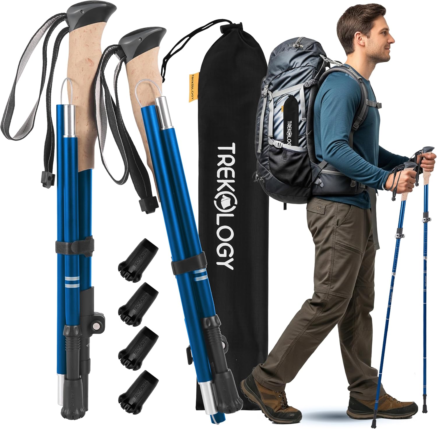 TREKOLOGY Trekking Poles – Lightweight, Adjustable Hiking Sticks for Men & Women – Durable Aluminum, Compact & Foldable with Comfortable Grip – Perfect for Hiking, Walking & Seniors, TREKZ XE - Image 2