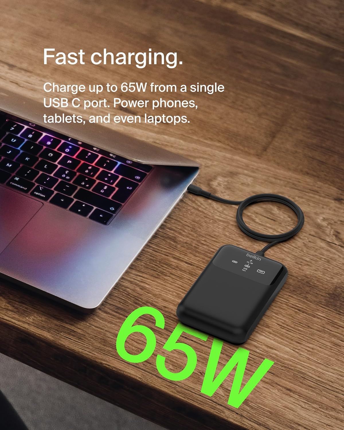 Belkin Portable Charger, 3-Port Laptop Power Bank 20000 mAh - USB-C & USB-A Ports, 65W iPhone Charger Fast Charging - MacBook, Apple iPhone 17, iPad, Samsung Galaxy S25, Nintendo Switch 2, etc - Black - Image 3