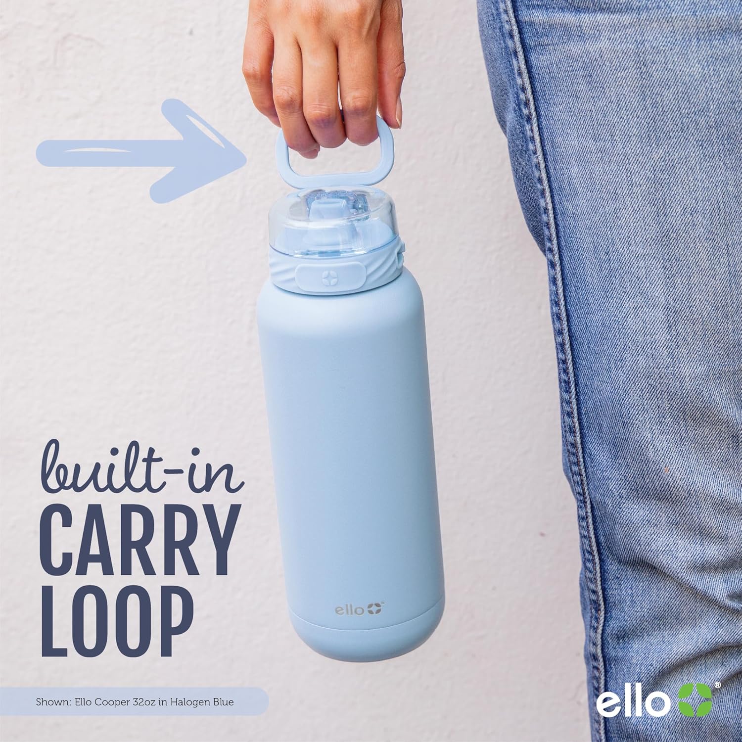 Ello Cooper 32oz Stainless Steel Water Bottle with Straw and Carry Handle, Double Walled and Vacuum Insulated Metal, Leak Proof Locking Lid with Soft Silicone Spout, Reusable, BPA Free, Black - Image 5