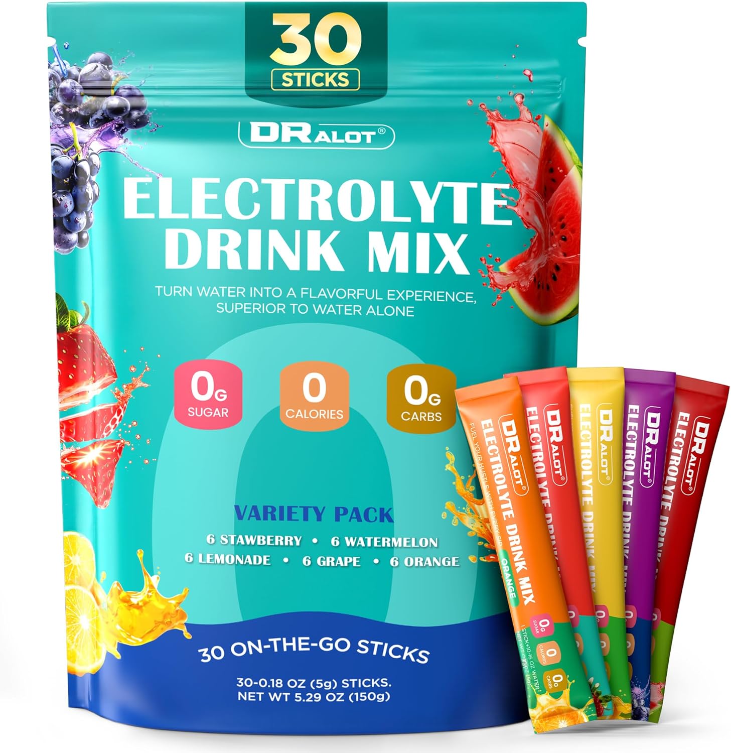 Juicy Splash 30 Packs Sugar Free Electrolytes Powder w/Natural Flavor, Liquid Daily IV Recharge+Tech. Mix 5 Electrolyte for Balance, Raw Seasalt Hydration Packets for GF, Vegan, Non-GMO, Keto - Image 2