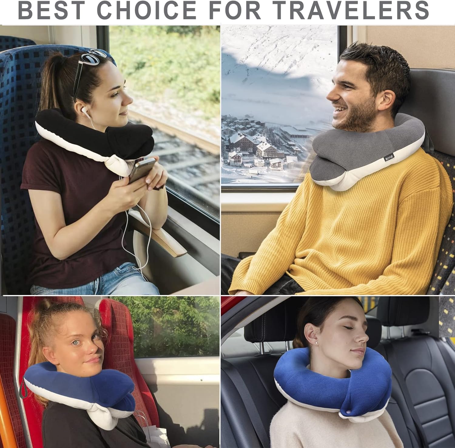 BUYUE Travel Neck Pillows for Airplanes, 360° Head Support Sleep for Long Flight, Skin-Friendly & Breathable, Kit with 3D Contoured Eye Mask, Earplugs and Storage Bag (Adult, Grey, 90+ lbs) - Image 7