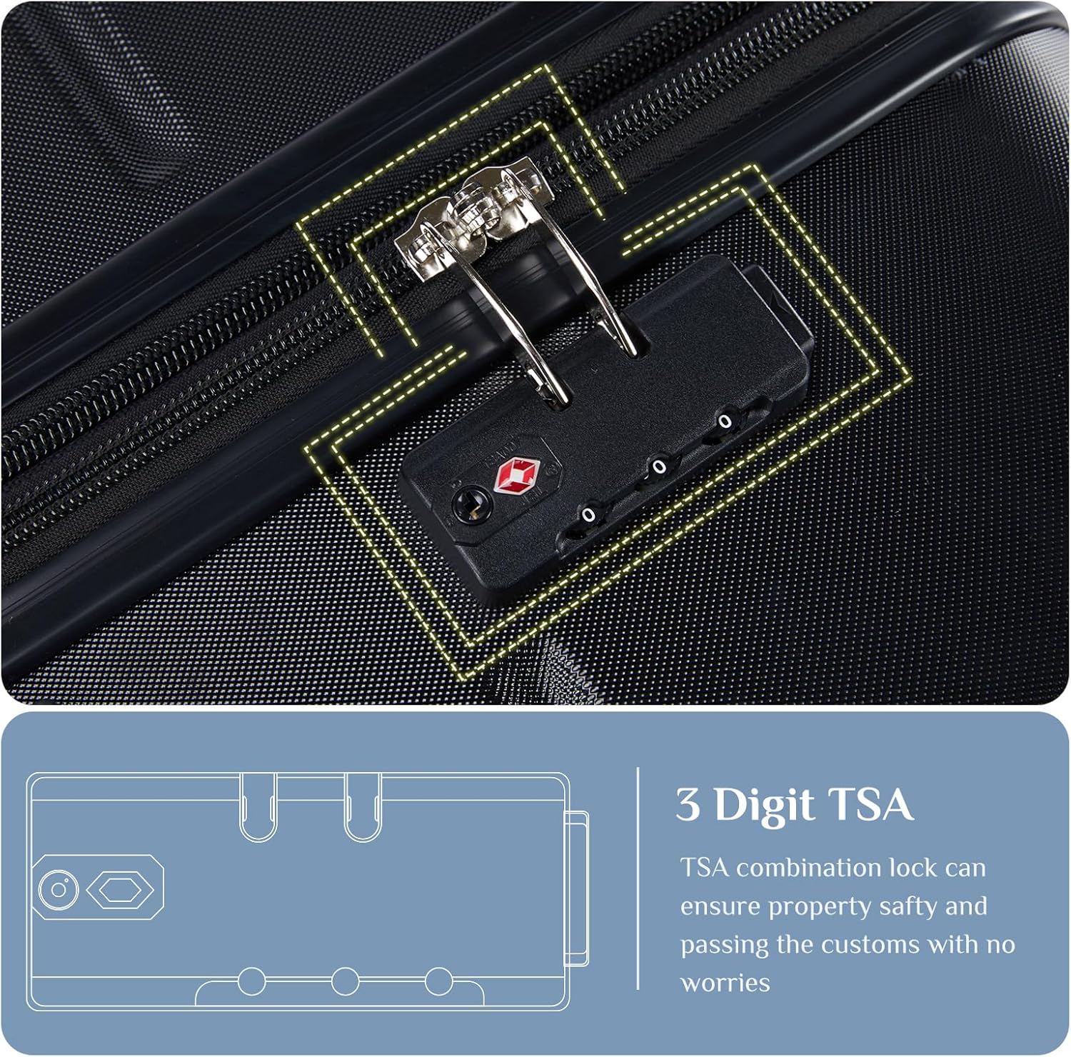 DUMOS Hardside Suitcases with Spinner Wheels, Black, 20/24/28IN - Image 5