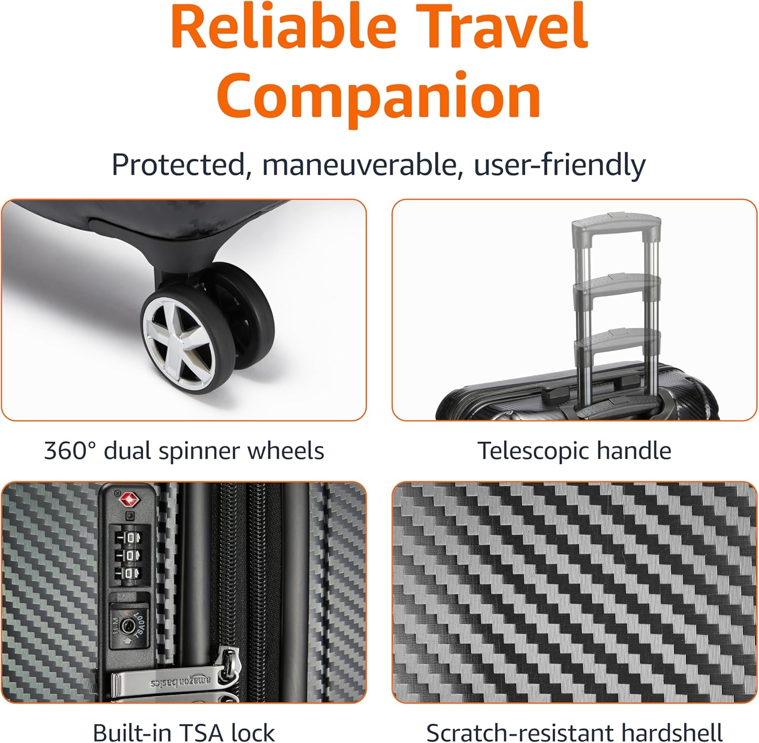 Amazon Basics 30-Inch Hardside Checked Luggage With TSA Lock, Hardshell Suitcase With Wheels, Expandable For Up to 12.5% More Space, With Scratch-Resistant Surface, 8 Multi-directional Wheels, Black - Image 3