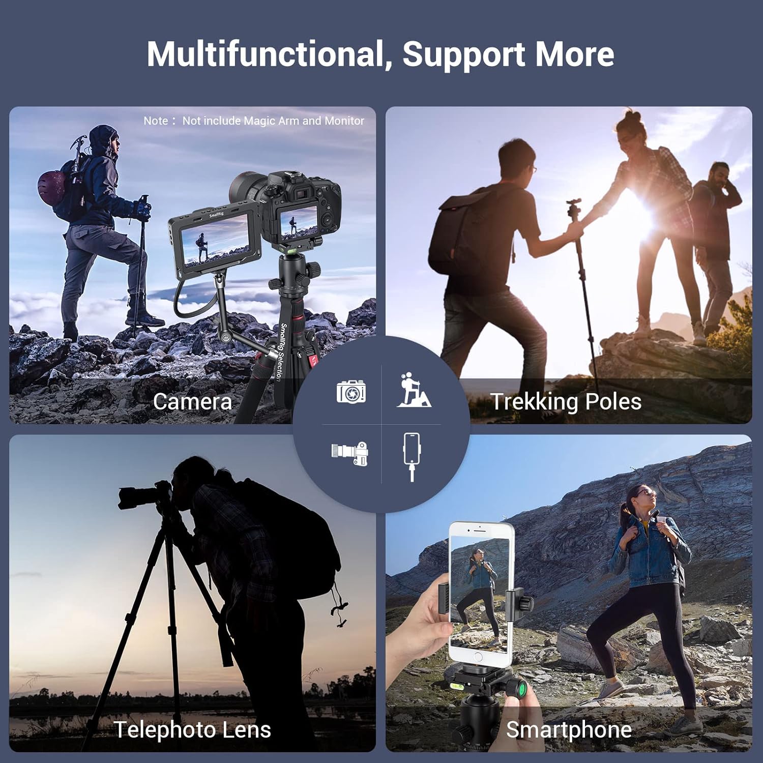 SmallRig Camera Tripod, 71" Foldable Aluminum Tripod/Monopod, 360°Ball Head Detachable, Payload 33lb, Adjustable Height from 16" to 71" for Camera, Phone - Image 6