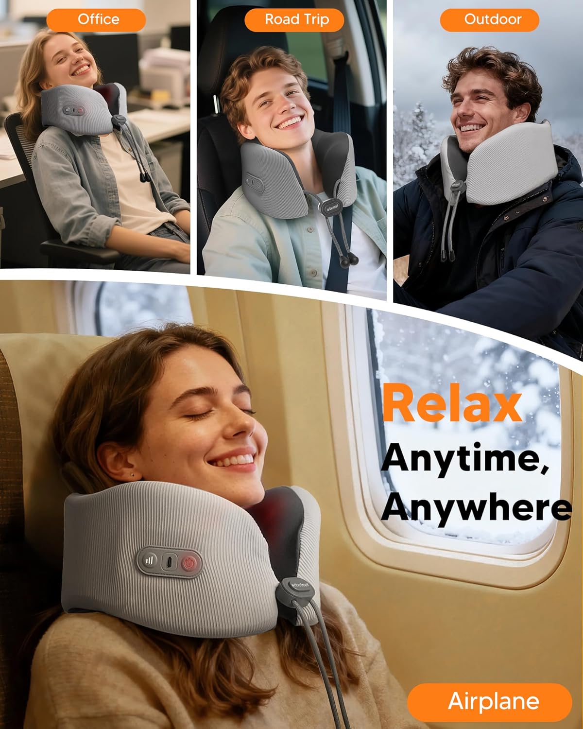 arboleaf Heated Neck Pillow for Travel, Memory Foam Airplane Pillow with Graphene Zoned Heating, USB-C Rechargeable, 360° Support — Comfort & Neck Pain Relief for Long Flights, Car & Office - Image 7