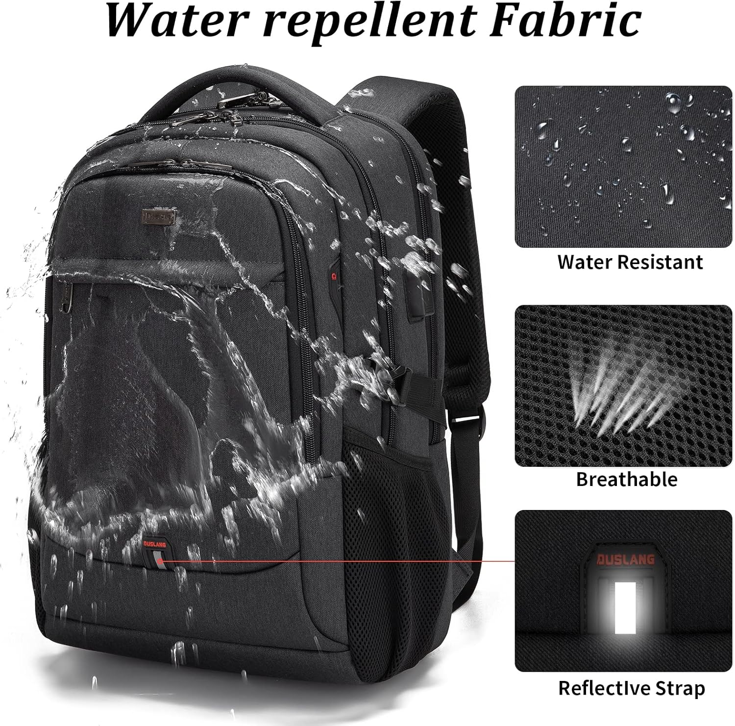DUSLANG 17 Inch Laptop Backpack for Travel Water Resistant College Backpack for Men/Women Laptop Bag with USB Charging Port,Black - Image 6
