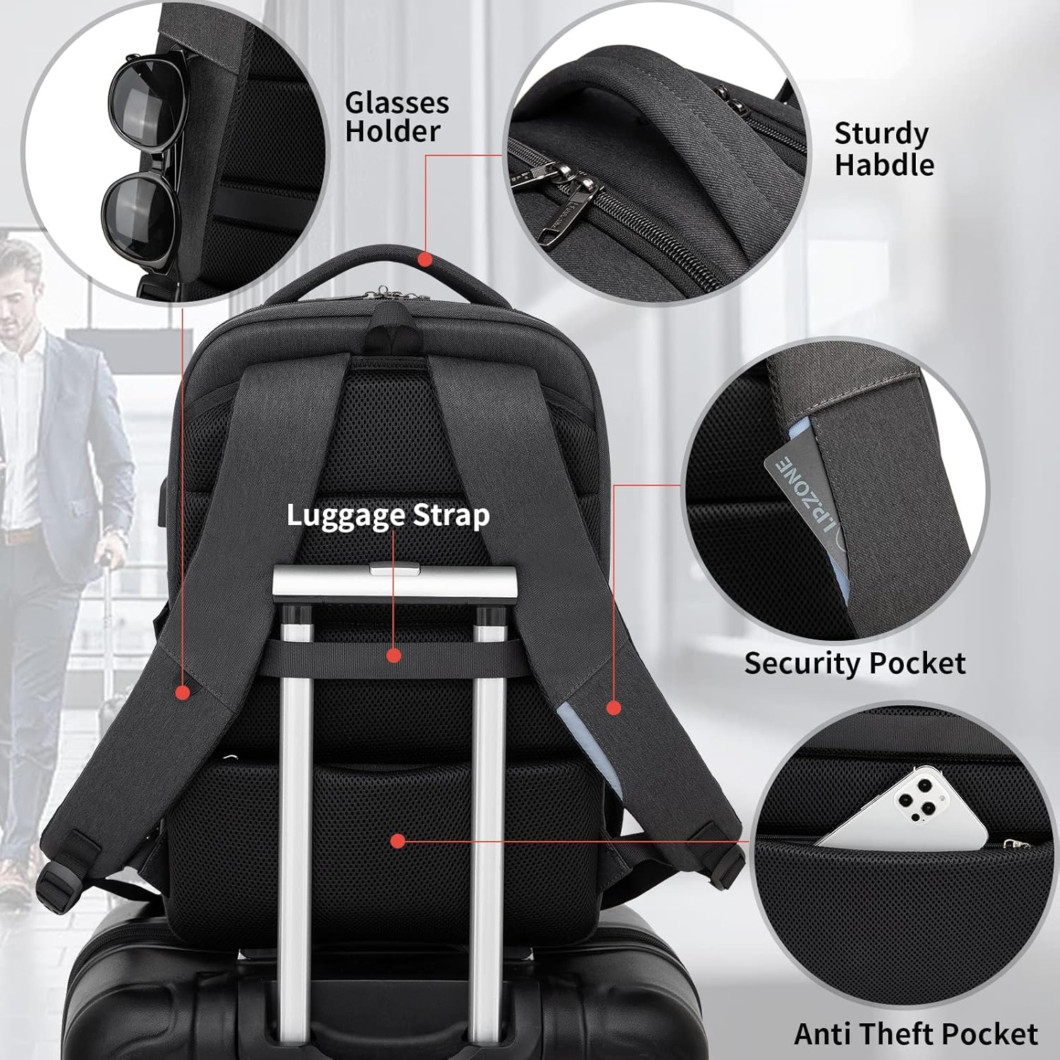 DUSLANG 17 Inch Laptop Backpack for Travel Water Resistant College Backpack for Men/Women Laptop Bag with USB Charging Port,Black - Image 8