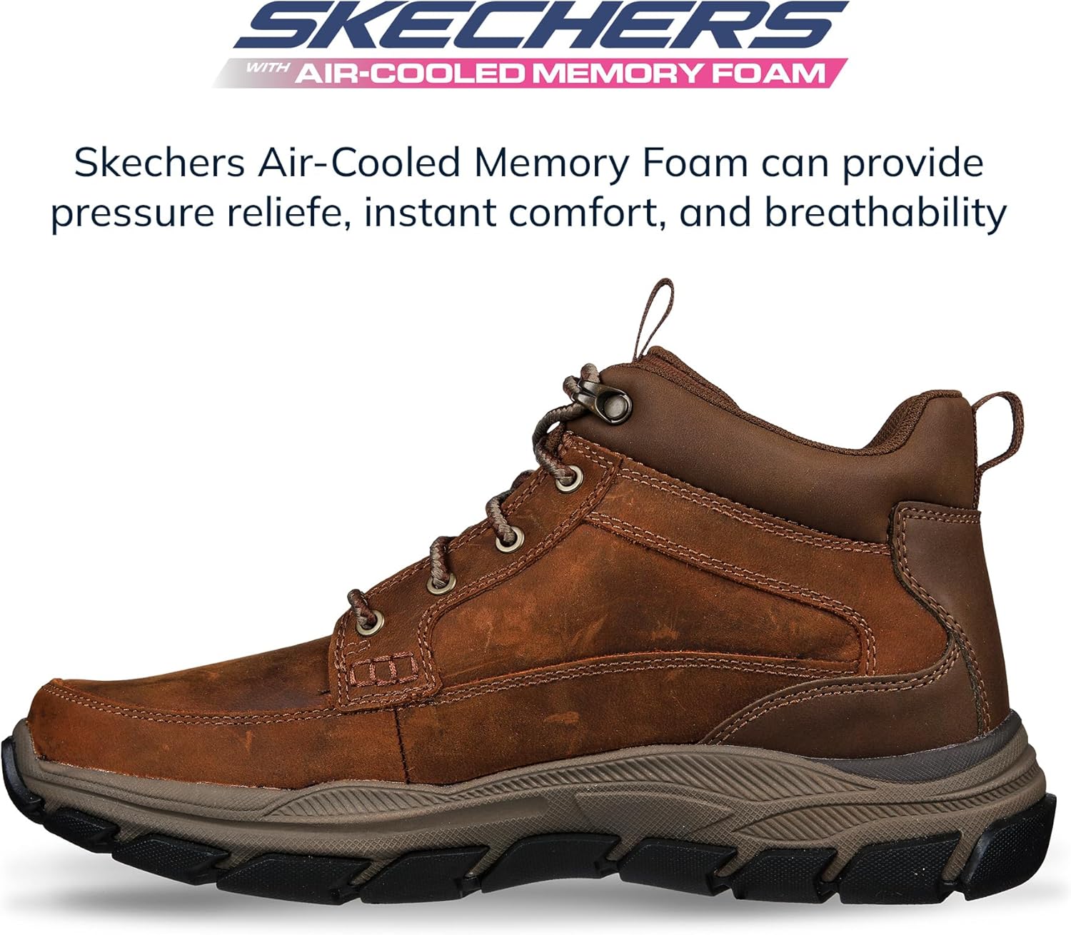 Skechers USA Men's Respected-Boswell 204454 Mid Top Leather Moc Toe Lace Up - Image 6