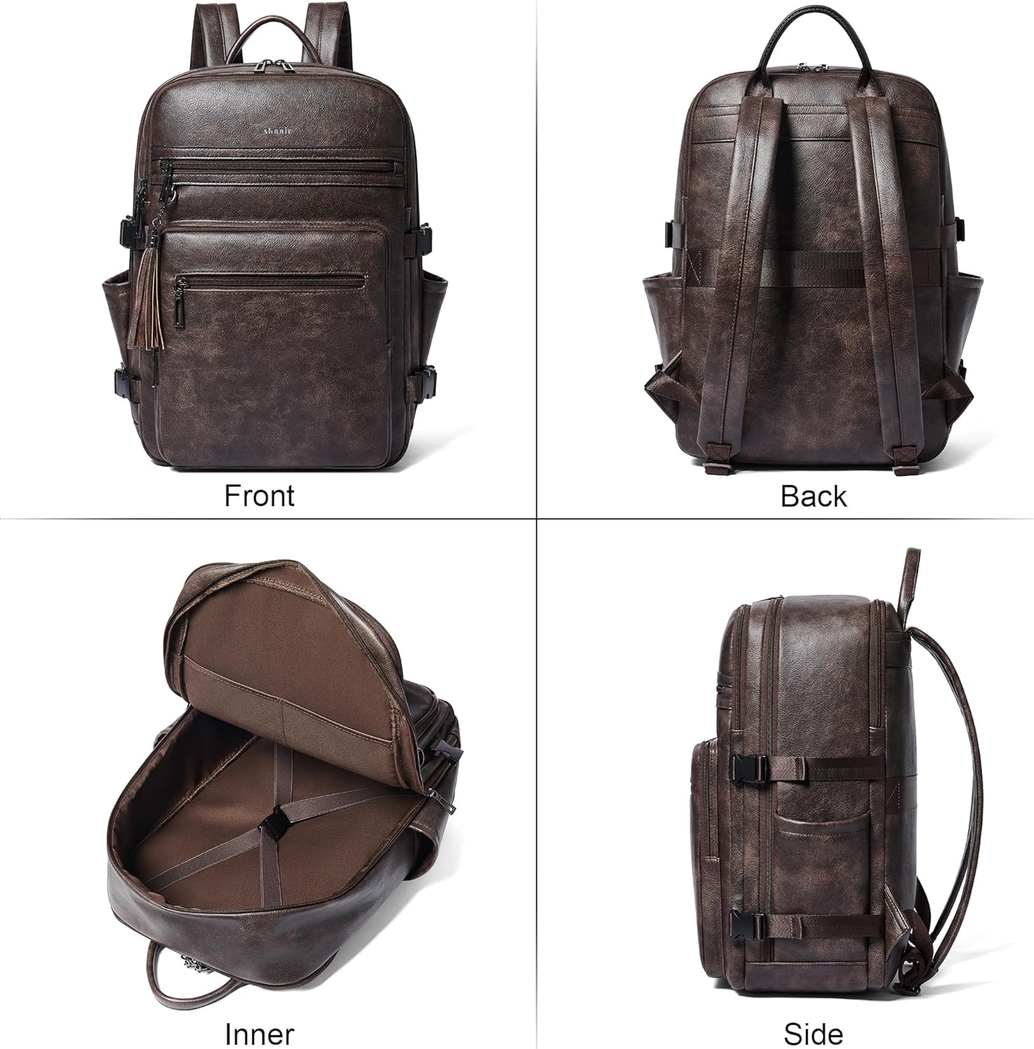 Shrrie Laptop Backpack for Women,Vegan Leather Backpack Work Computer Backpacks fits 16" Laptop,Water Resistant Teacher Nurse Casual Daypack for Weekender Camping Travel,Two-toned Coffee - Image 8