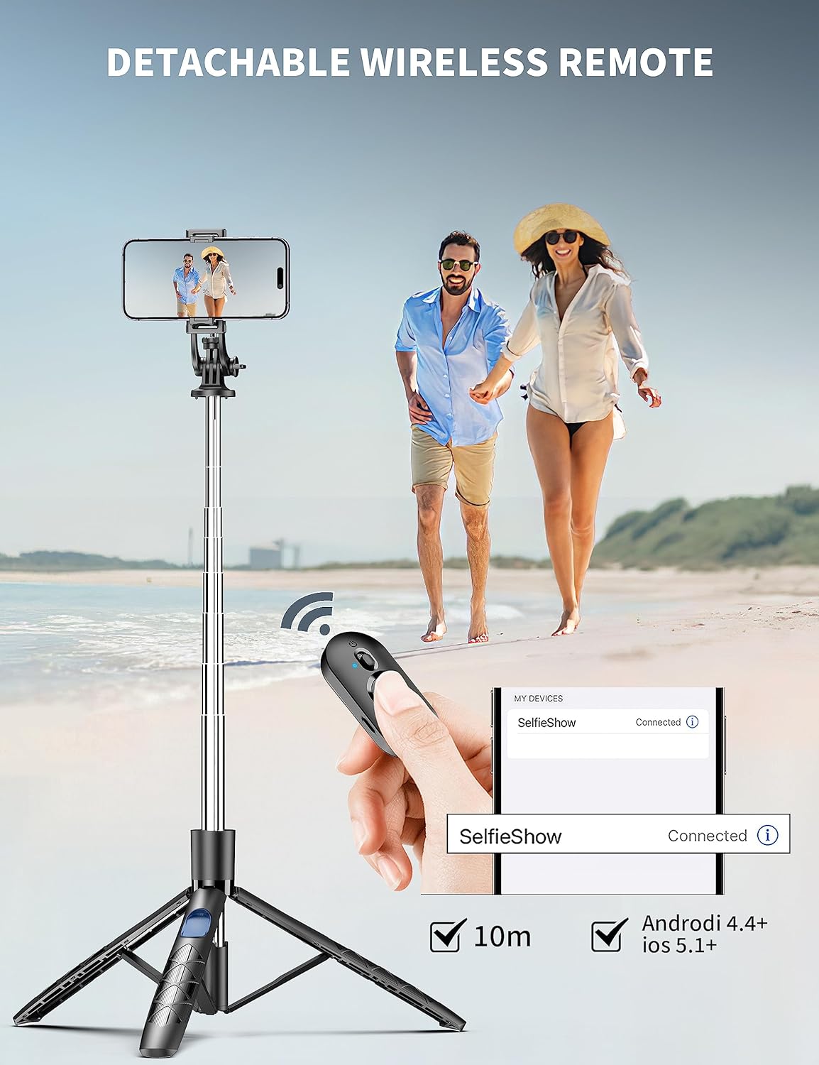 71" Phone Tripod & Selfie Stick, All in One Extendable Cell Phone Tripod with Wireless Remote, Tripods Stand for iPhone & Travel Selfie Stick 360° Rotation Compatible with iPhone Android, Camera - Image 7