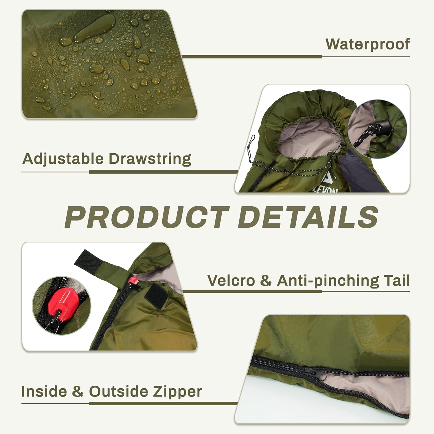 Elevon Sleeping Bag for Adults Teens Kids Cold Warm Weather, Portable Waterproof & Lightweight, Compact with Compression Sack, for 3-4 Seasons Camping, Backpacking, Hiking, Travel, Indoors Outdoors - Image 4