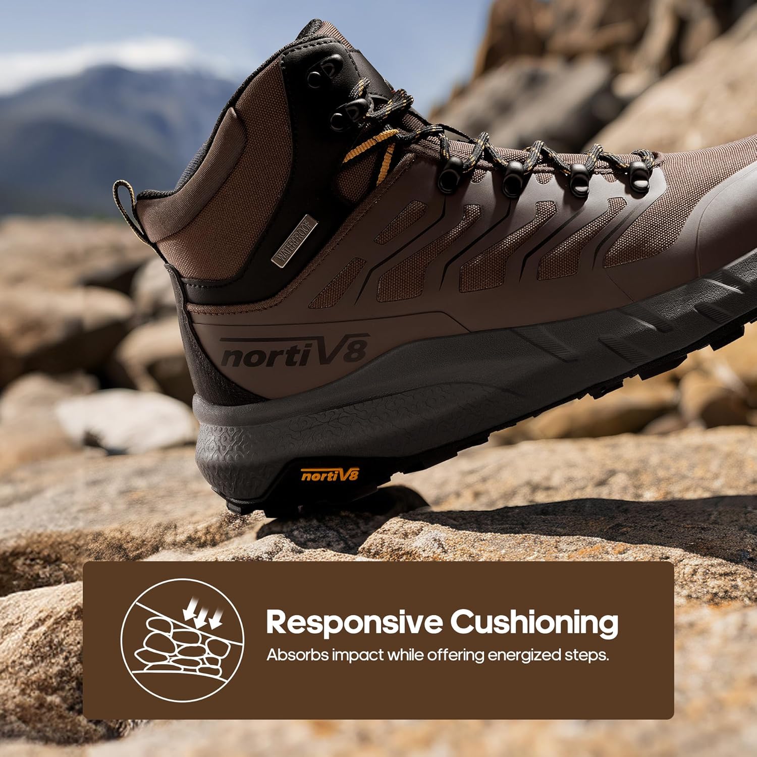 NORTIV 8 Men's Lightweight Hiking Boots Waterproof Breathable Outdoor Trekking Camping Ankle Boots Fern - Image 3