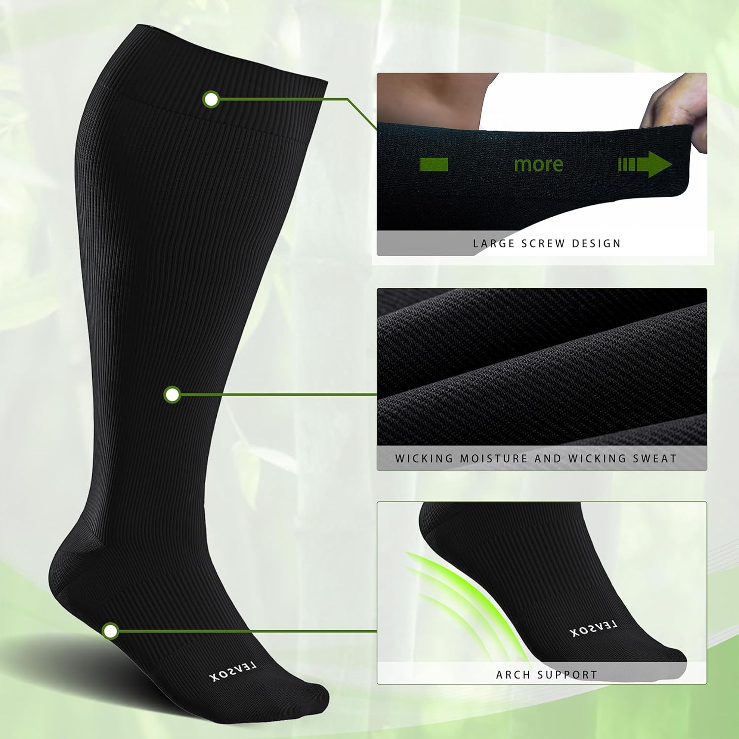 LEVSOX Wide Calf Compression Socks for Women&Men Plus Size 15-20mmHg Knee High Large Support Stockings for Circulation - Image 5