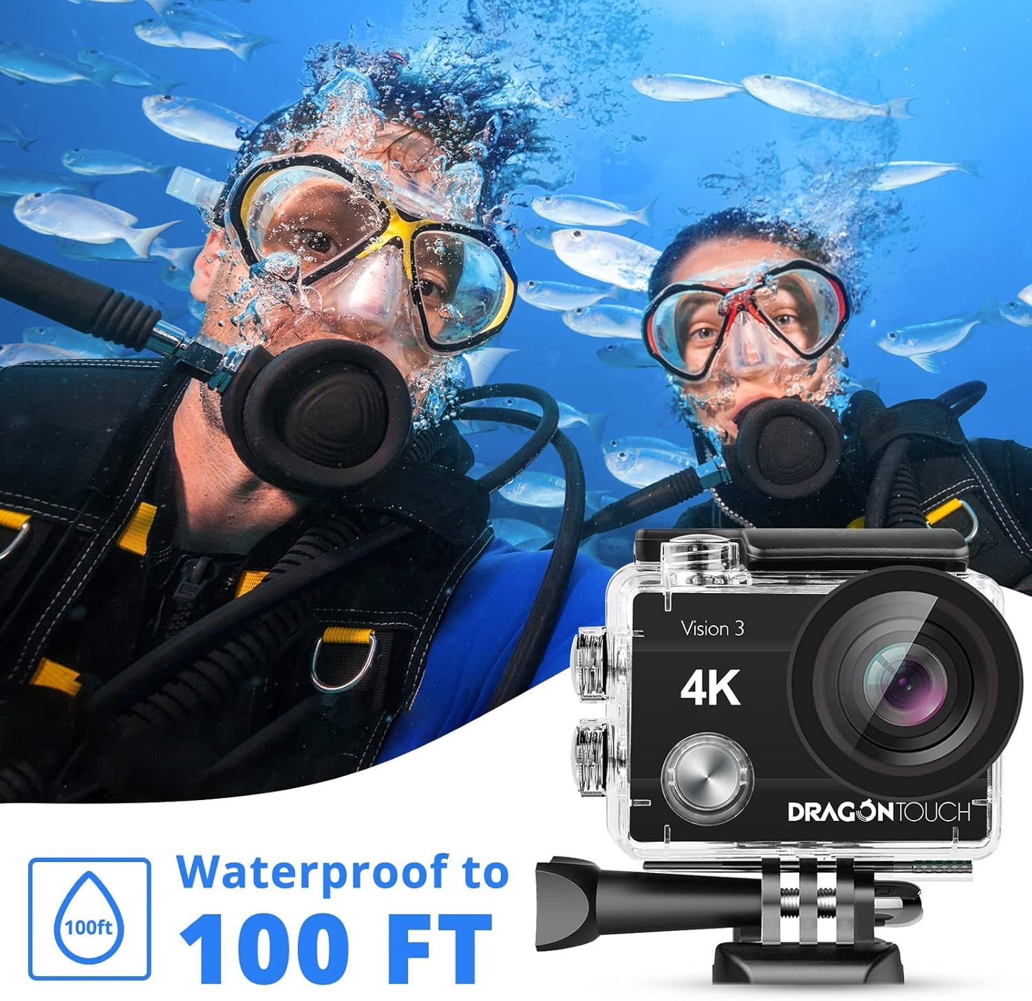 Dragon Touch Action Camera Vision 3 4K 20MP Underwater Waterproof Camera with Remote 170° Wide Angle WiFi Sports Cam with Mounting Accessories Kit - Image 4