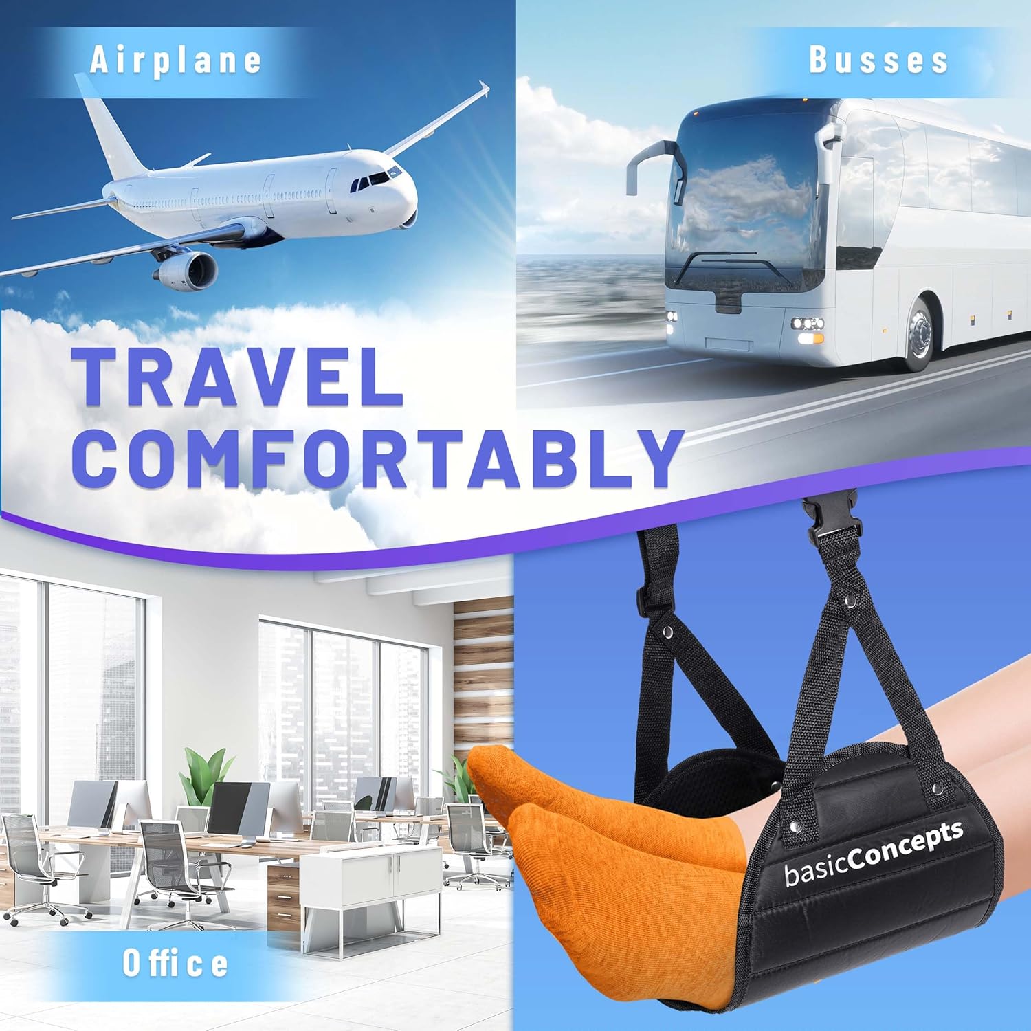 BASIC CONCEPTS Airplane Foot Hammock for Plane Travel Essentials - Airplane Travel Essentials, Long Flight Foot Rest - Plane Gadgets - Image 8