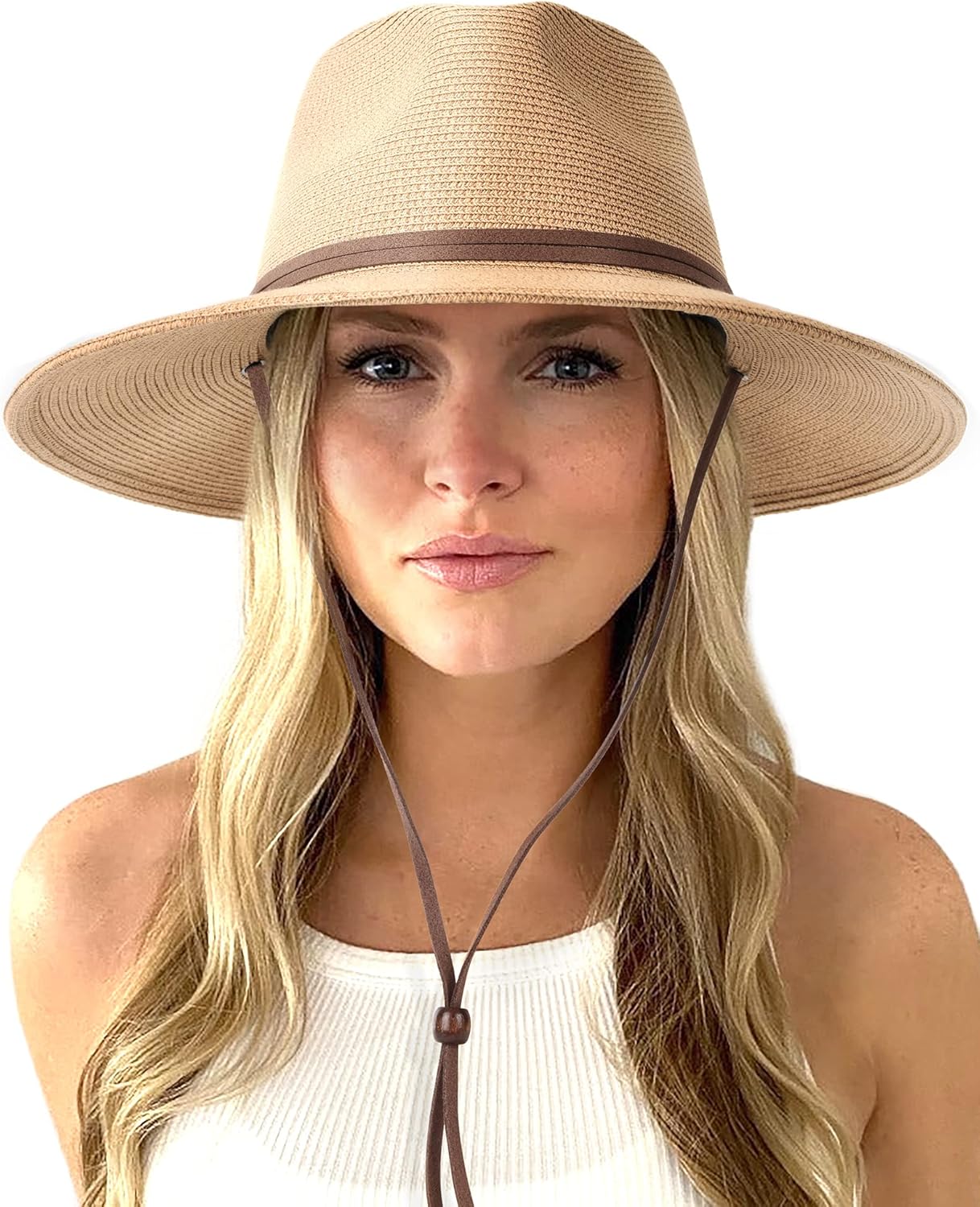 FURTALK Womens Summer Straw Sun Hats Wide Brim Panama Fedora Beach Hat with Wind Lanyard UPF 80+ - Image 2