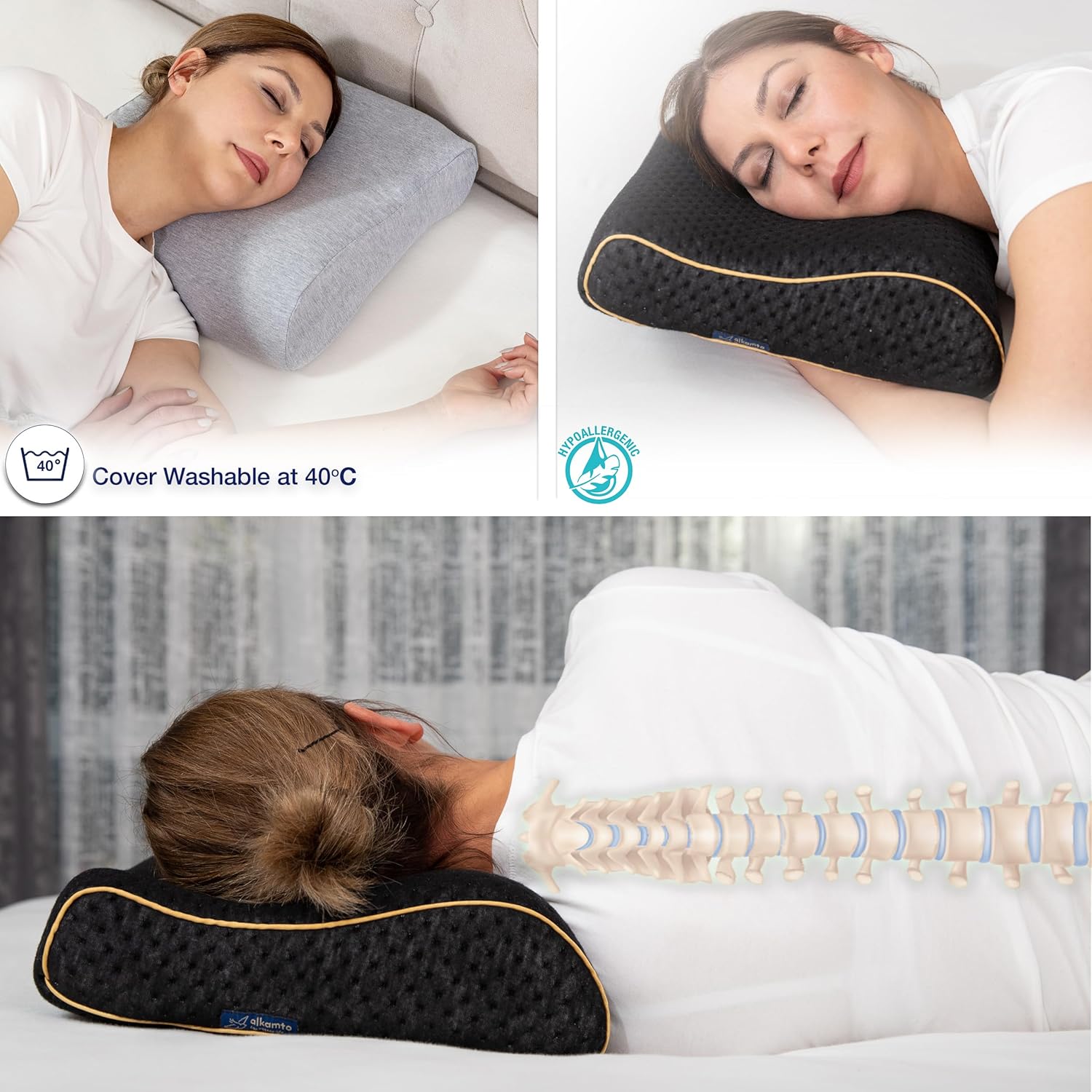 alkamto Travel & Camping Comfortable Memory Foam Pillow – Easy to Carry Portable Bag – Temperature Regulating Pillow Case (Black Contour + Extra Cover) - Image 7