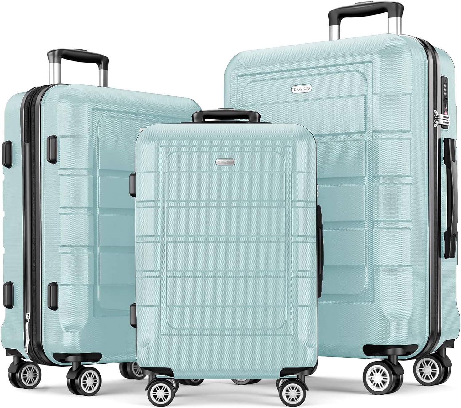 SHOWKOO Luggage Sets Expandable PC+ABS Durable Suitcase Double Wheels TSA Lock Mint Green - Image 2